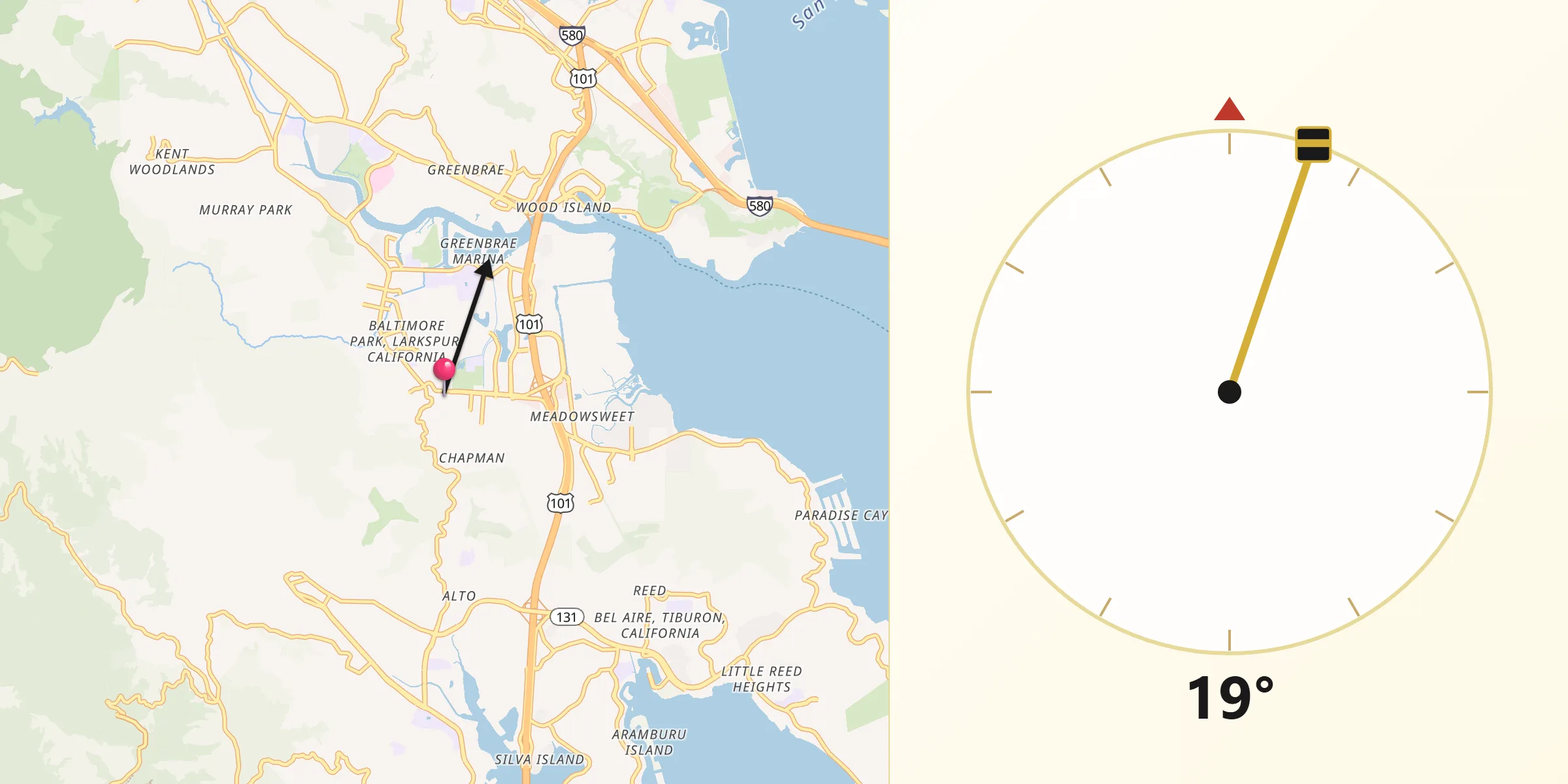 Qibla Direction from Corte Madera