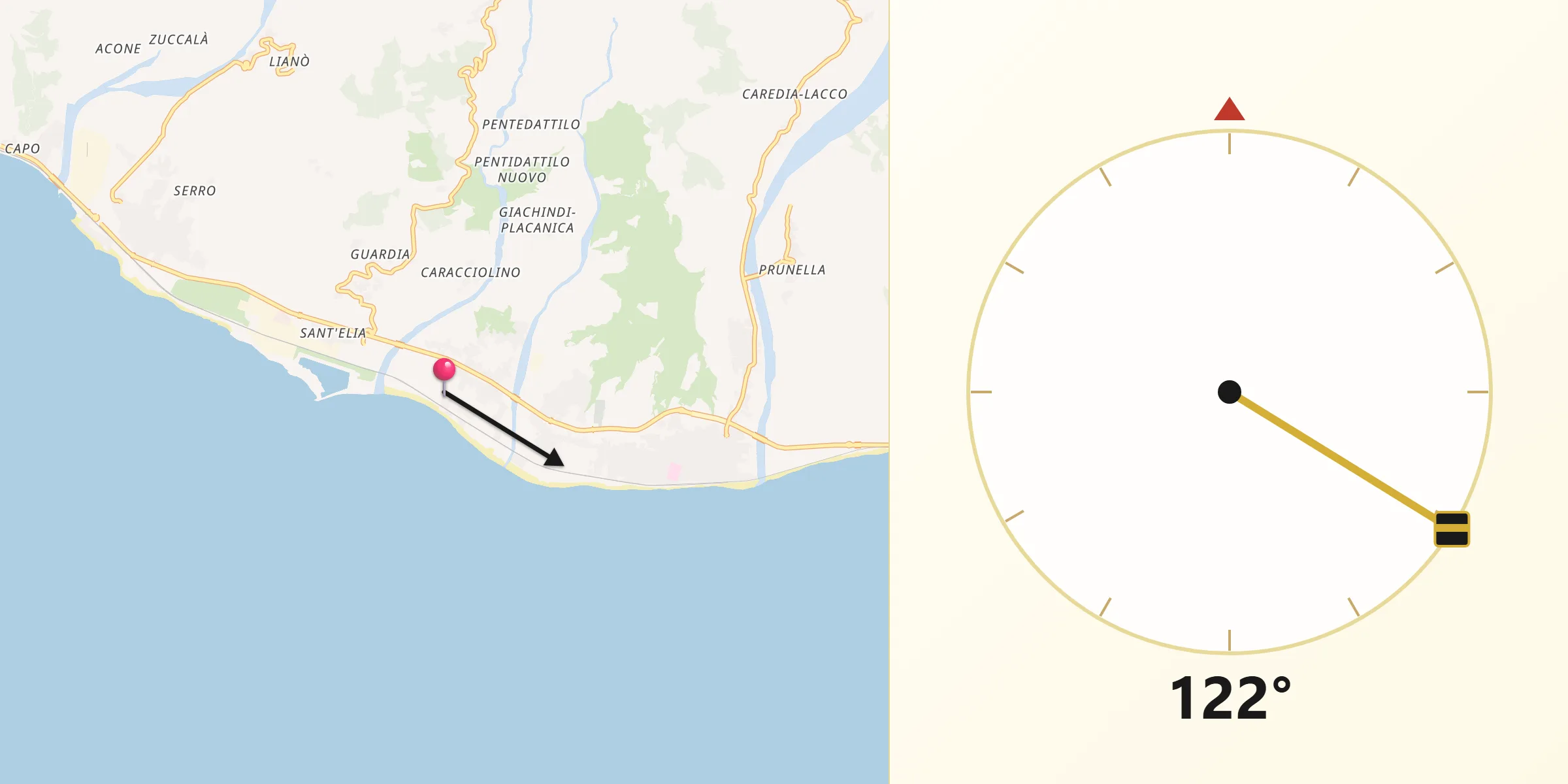 Direzione della Qibla da Melito di Porto Salvo