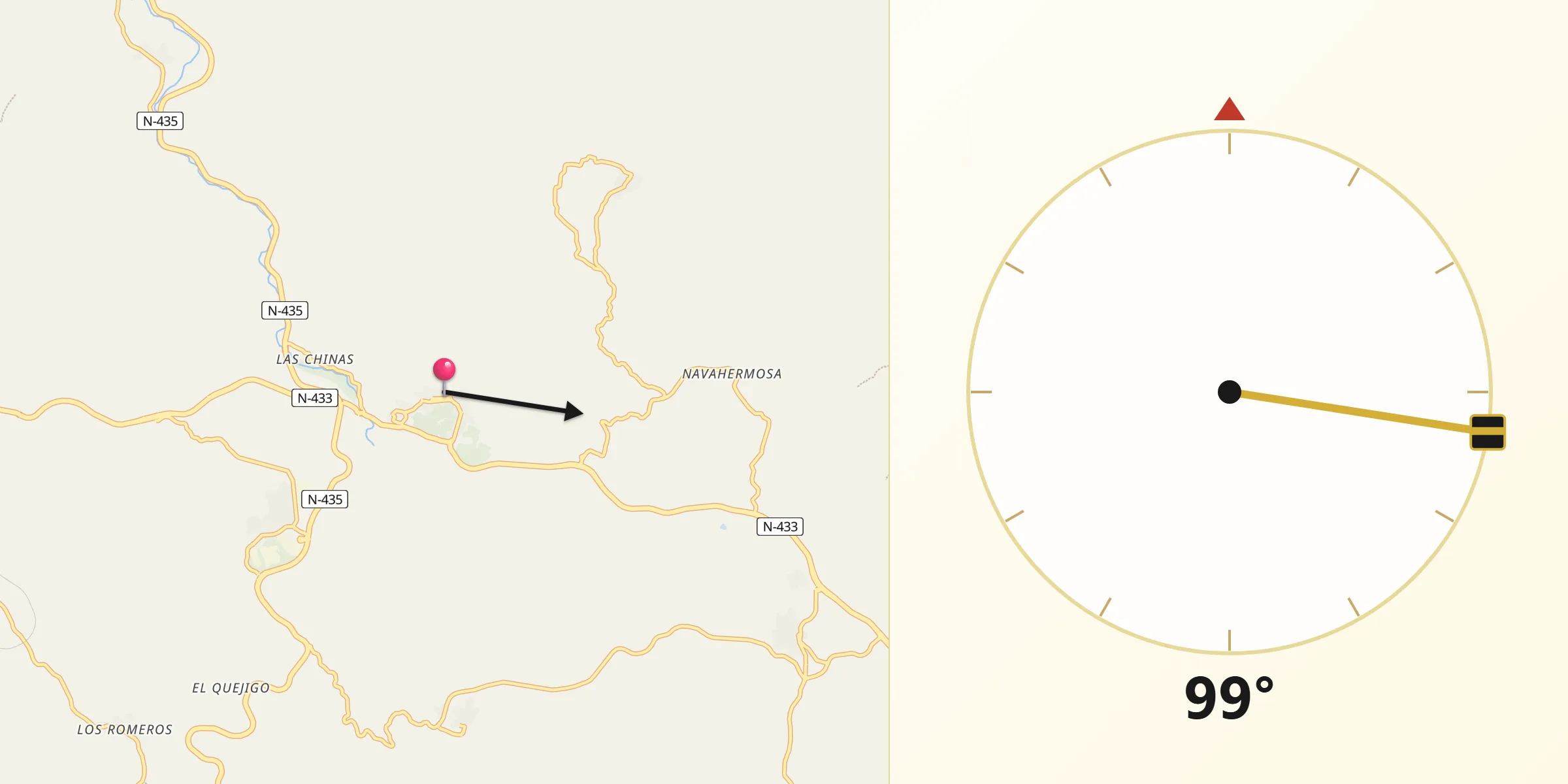 Dirección de la Qibla desde Galaroza