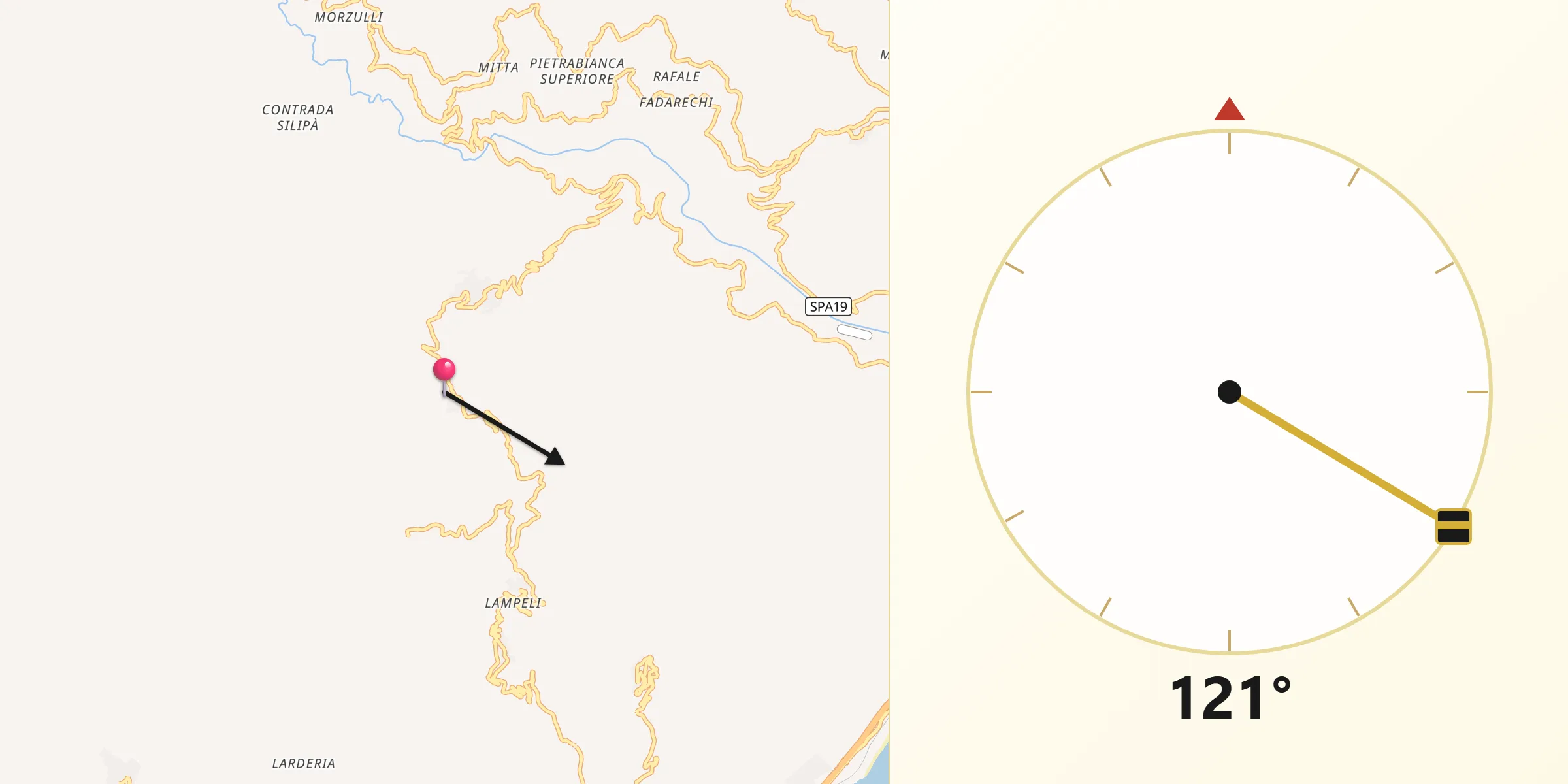 Direzione della Qibla da Roccafiorita