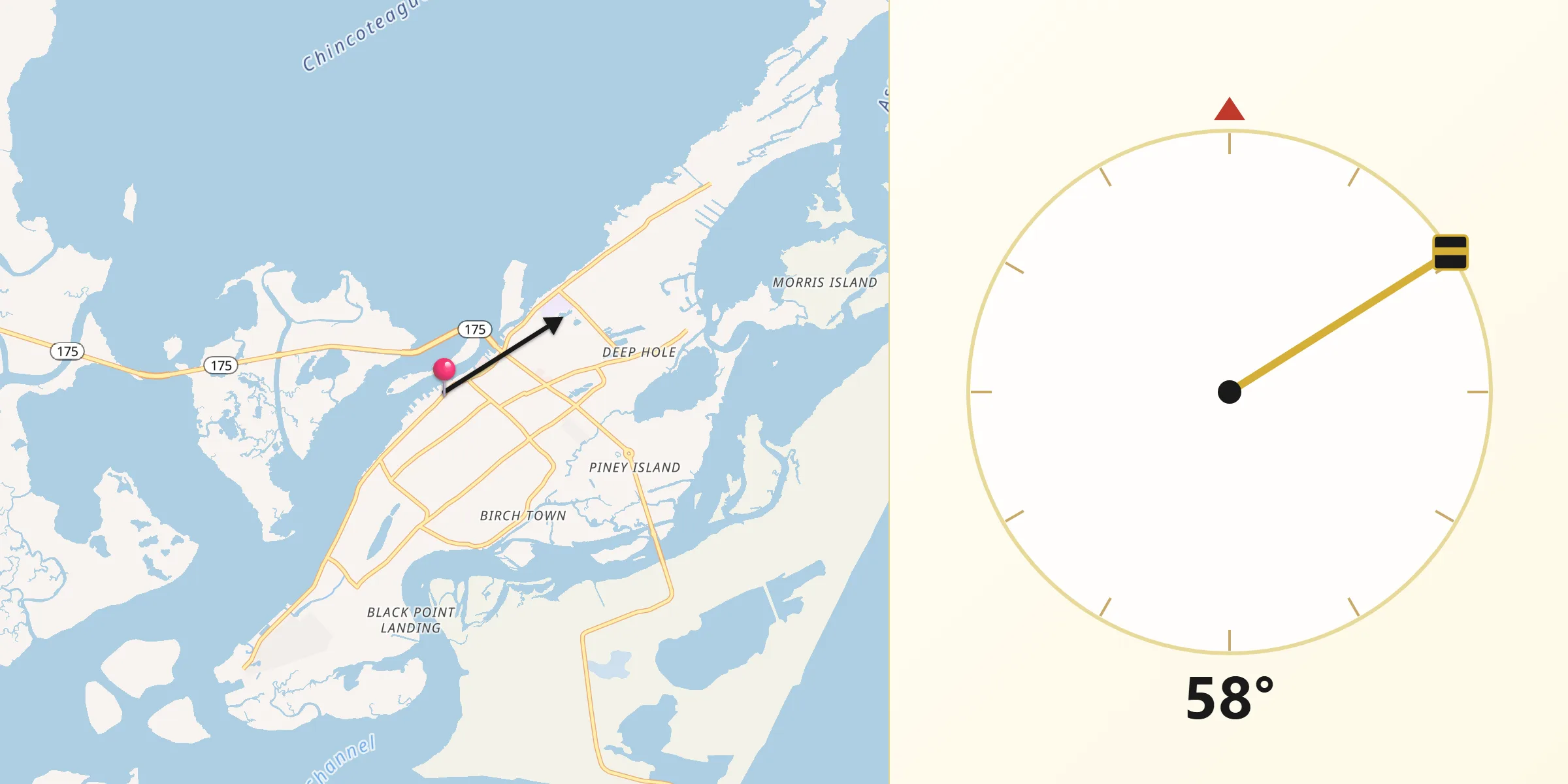 Qibla Direction from Chincoteague