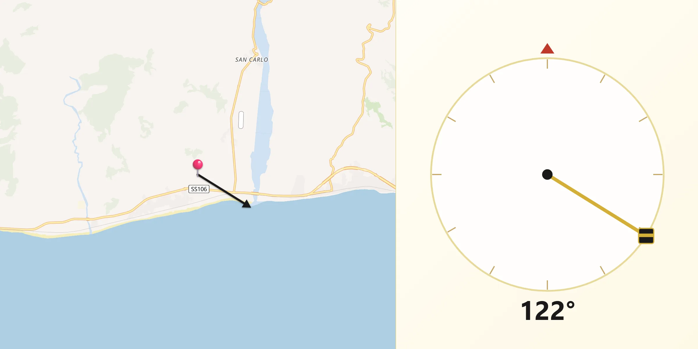 Direzione della Qibla da San Carlo-Condofuri Marina