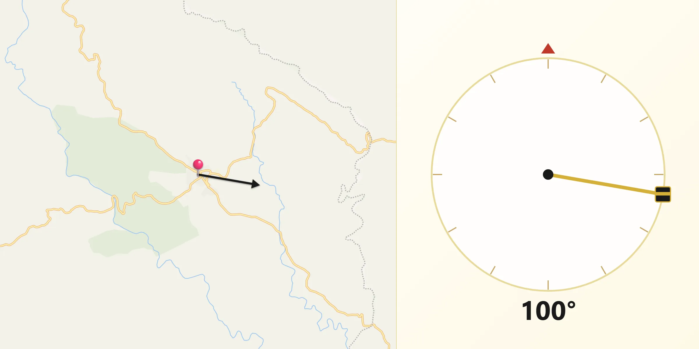 Dirección de la Qibla desde Las Navas de la Concepción