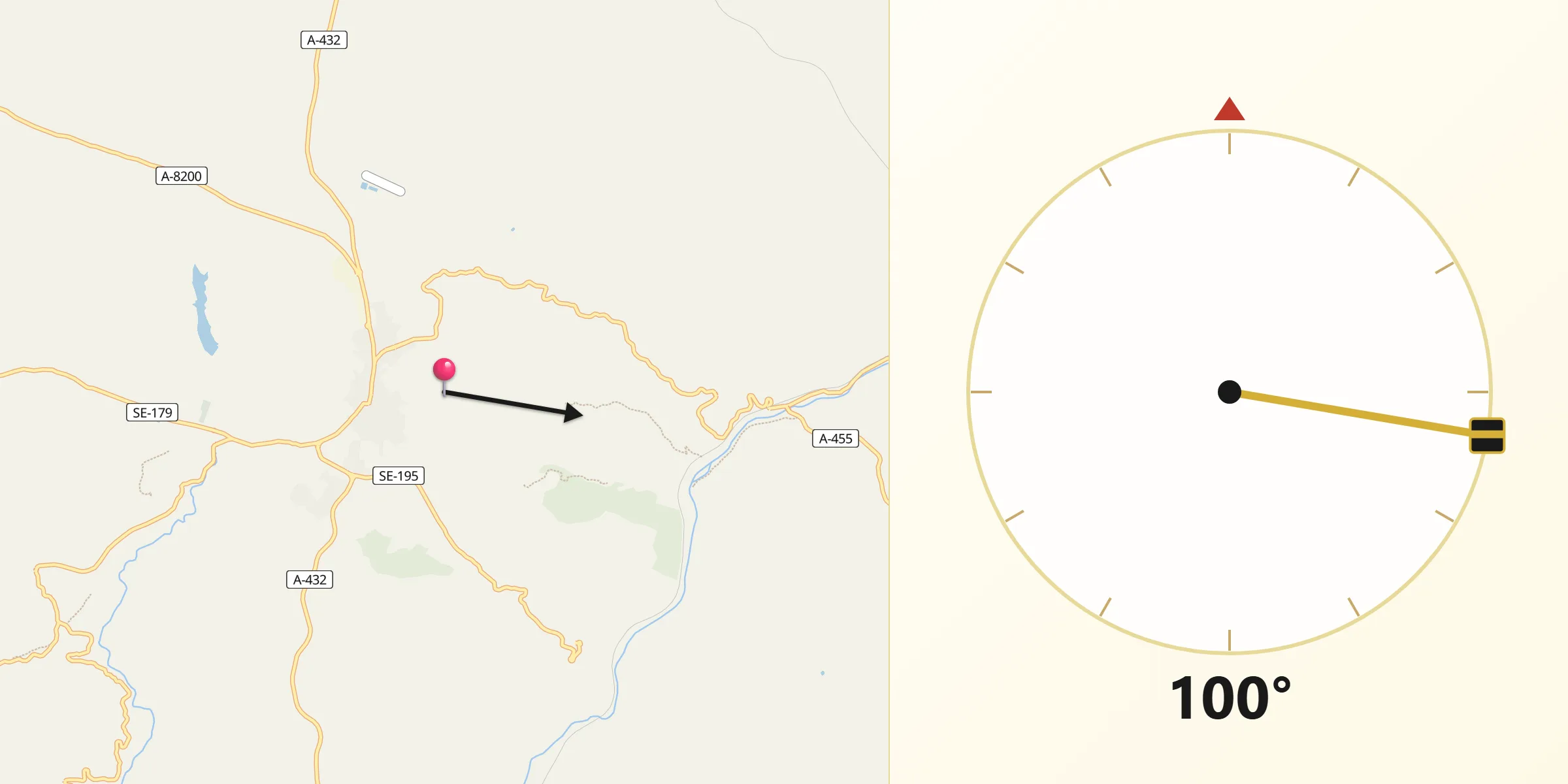 Dirección de la Qibla desde Cazalla de la Sierra