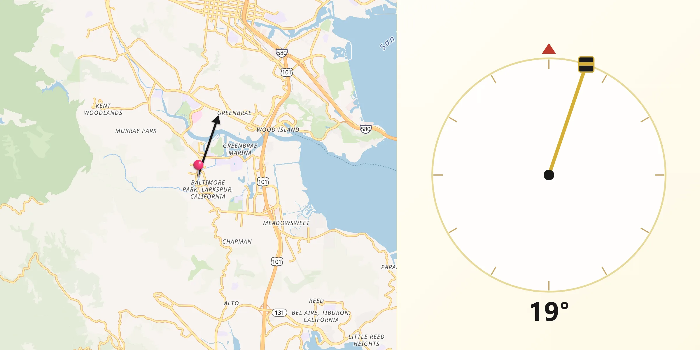Qibla Direction from Larkspur