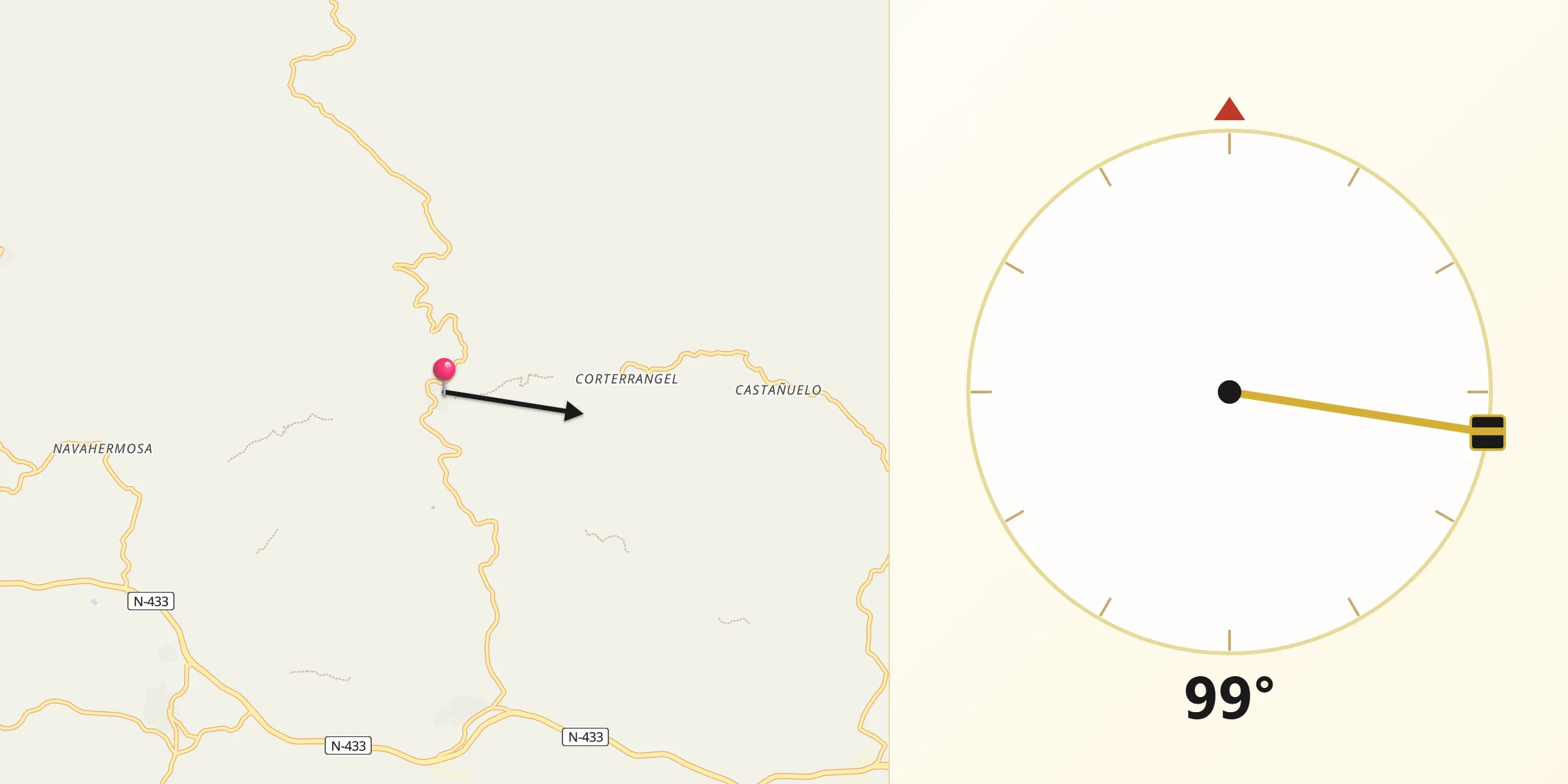 Dirección de la Qibla desde Cortelazor