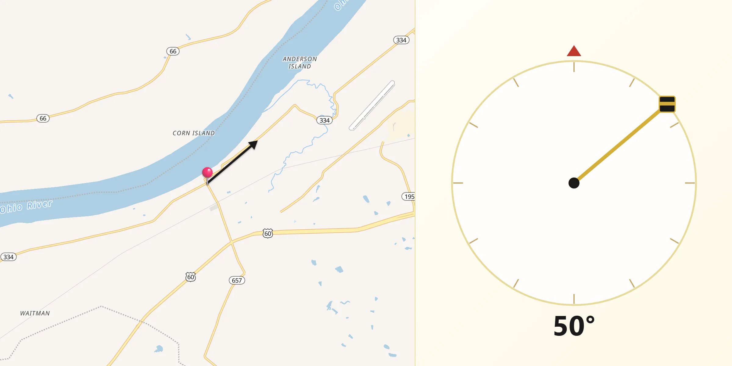 Qibla Direction from Lewisport