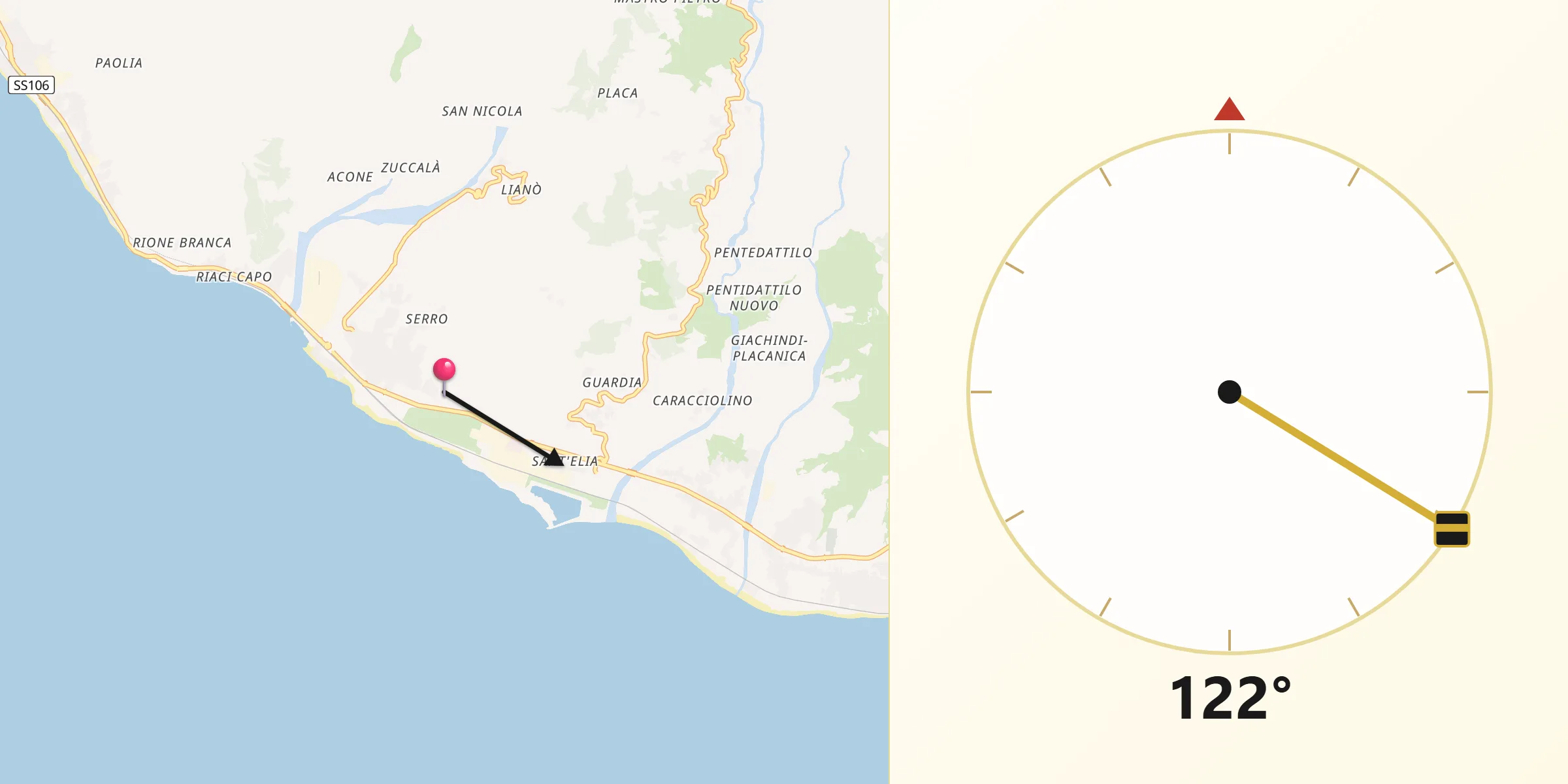 Direzione della Qibla da Saline Ioniche