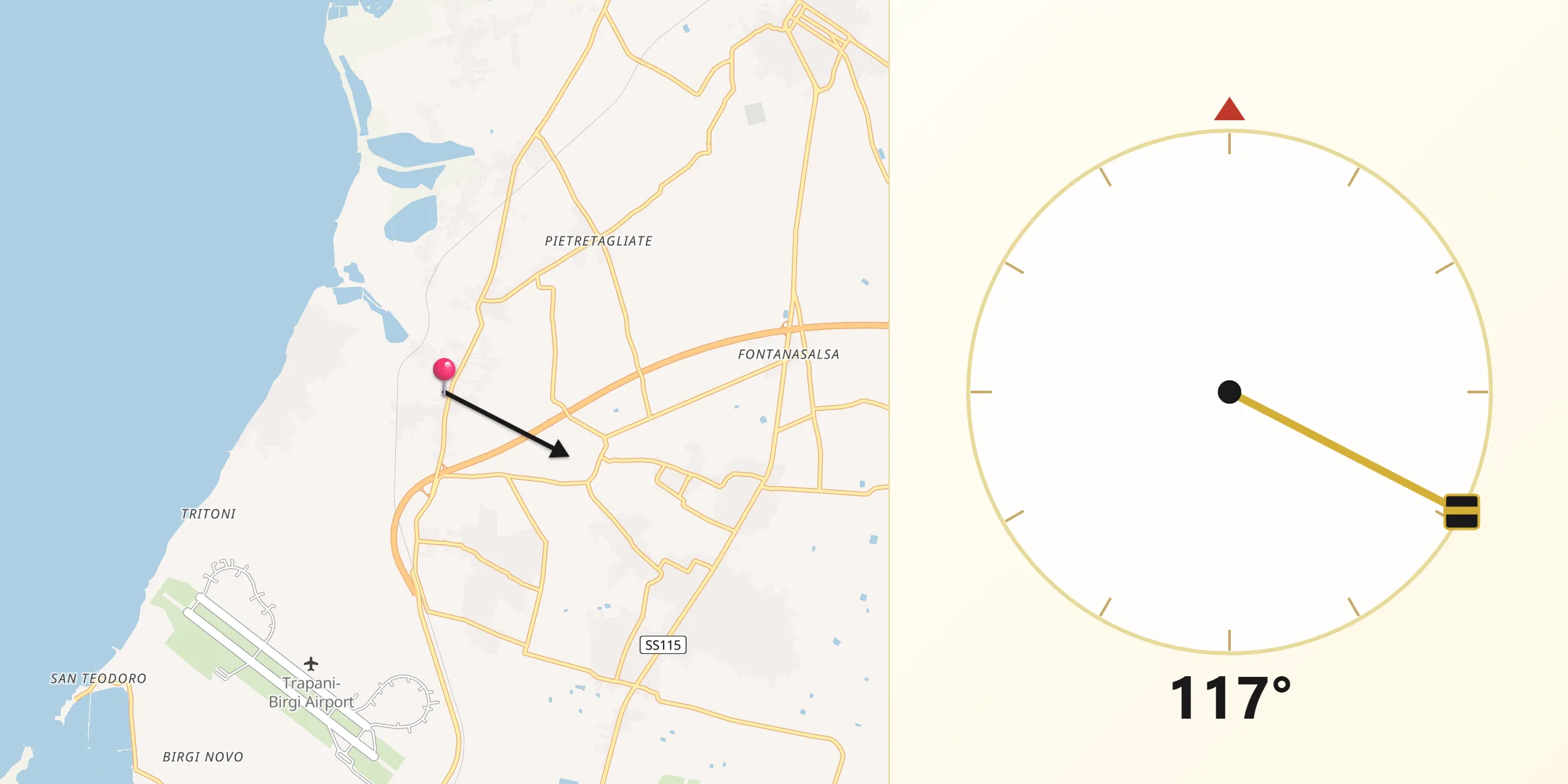 Direzione della Qibla da Marausa