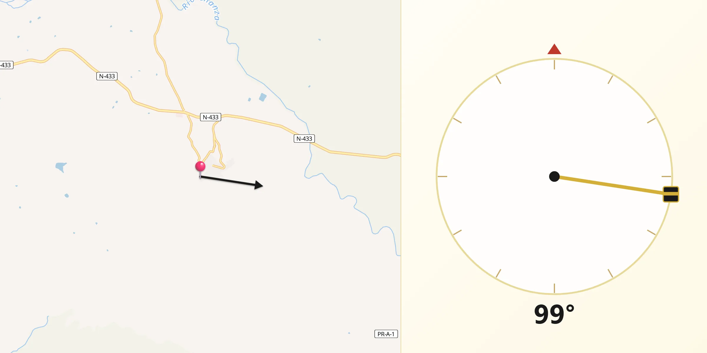 Dirección de la Qibla desde Aroche