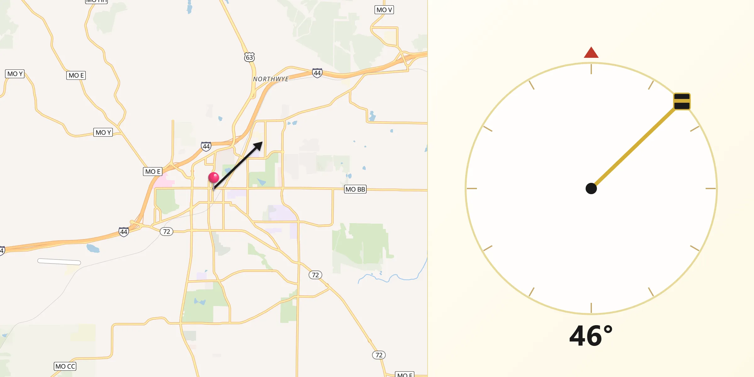 Qibla Direction from Rolla