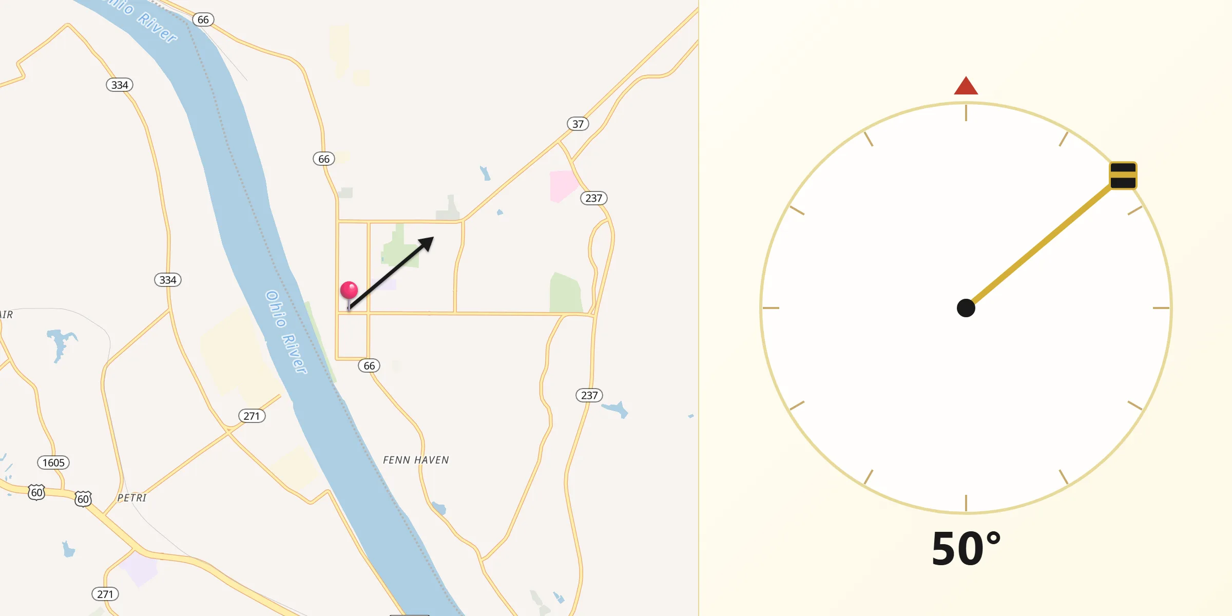 Qibla Direction from Tell City
