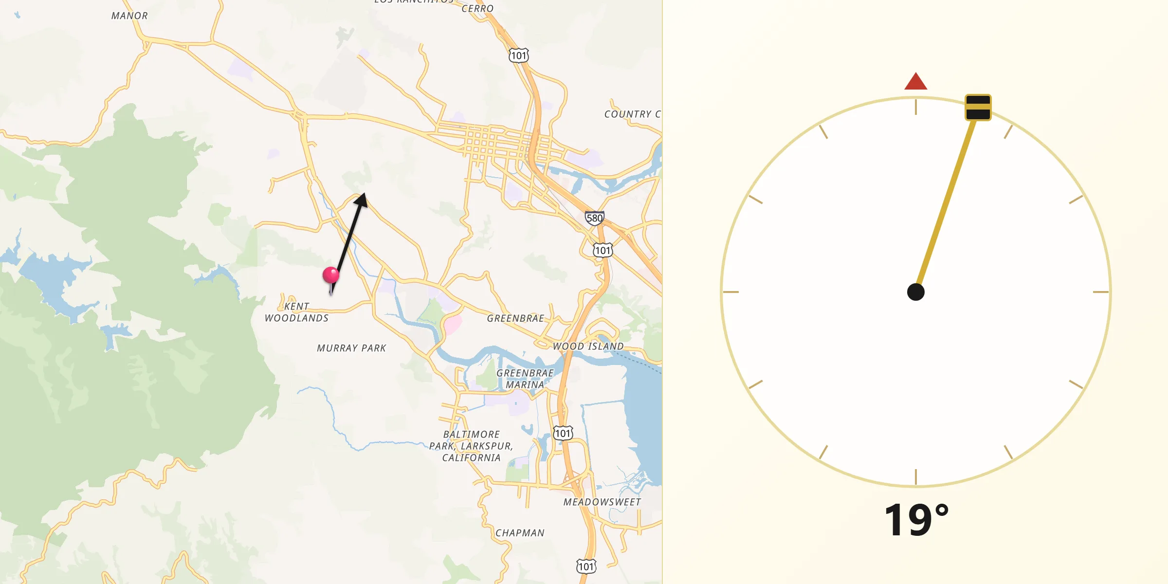 Qibla Direction from Kentfield
