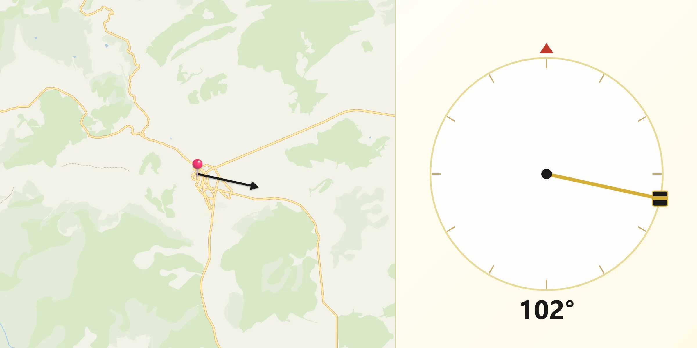 Dirección de la Qibla desde Puebla de Don Fadrique