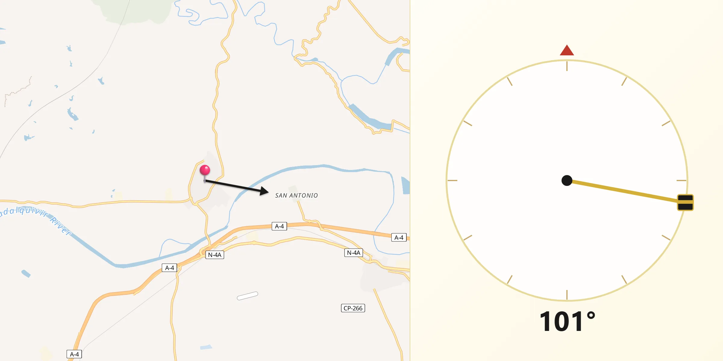Dirección de la Qibla desde Villafranca de Córdoba
