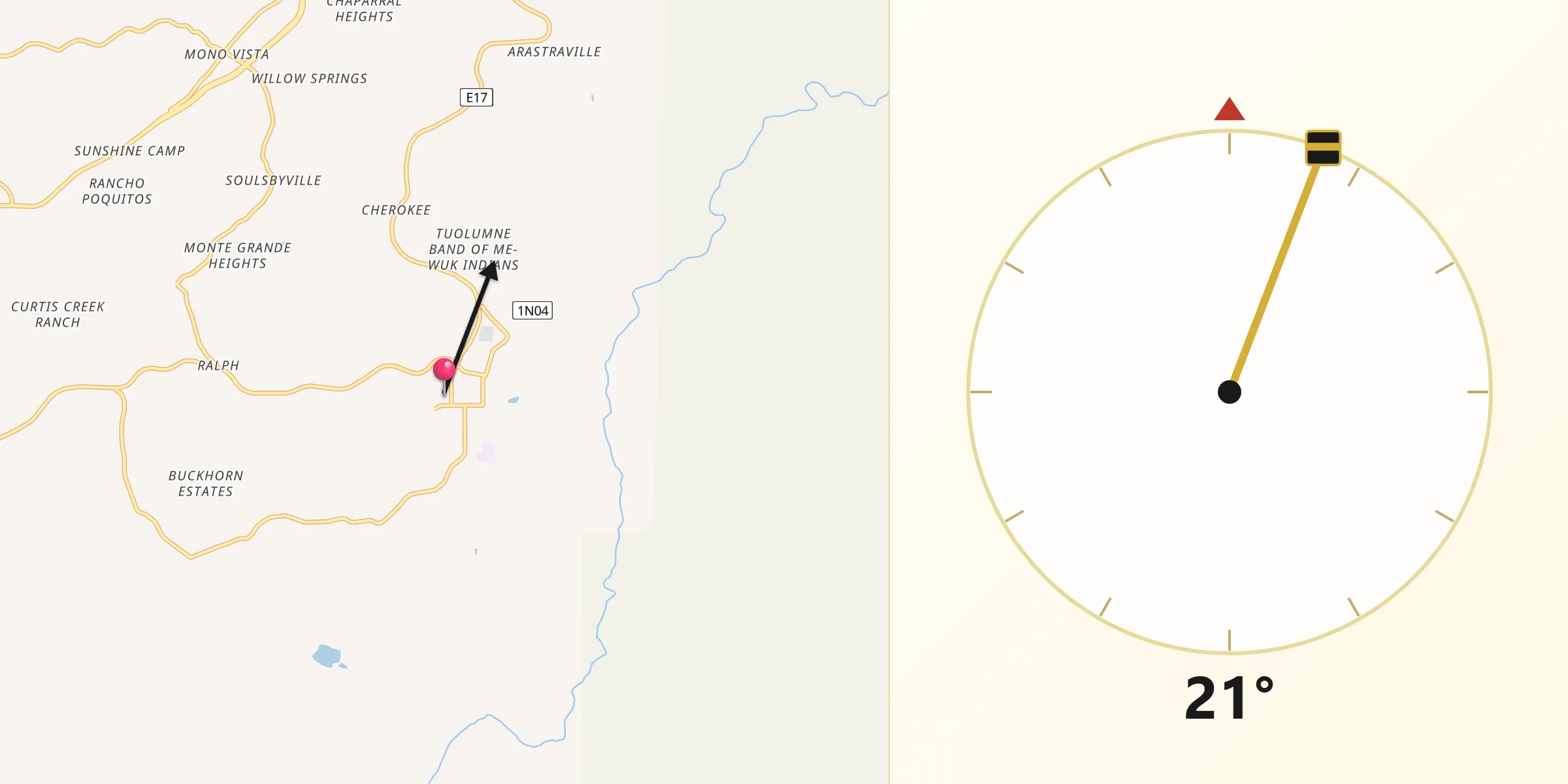 Qibla Direction from Tuolumne City