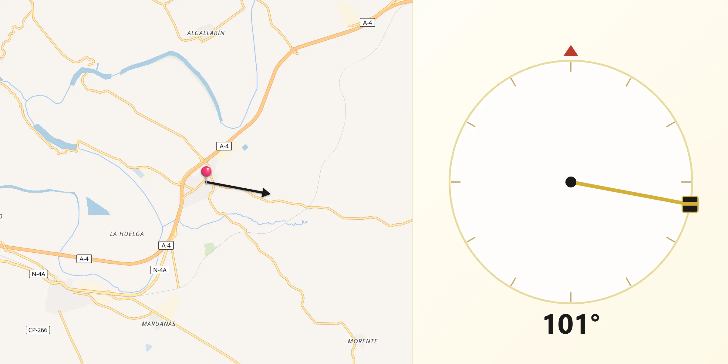 Dirección de la Qibla desde Pedro Abad