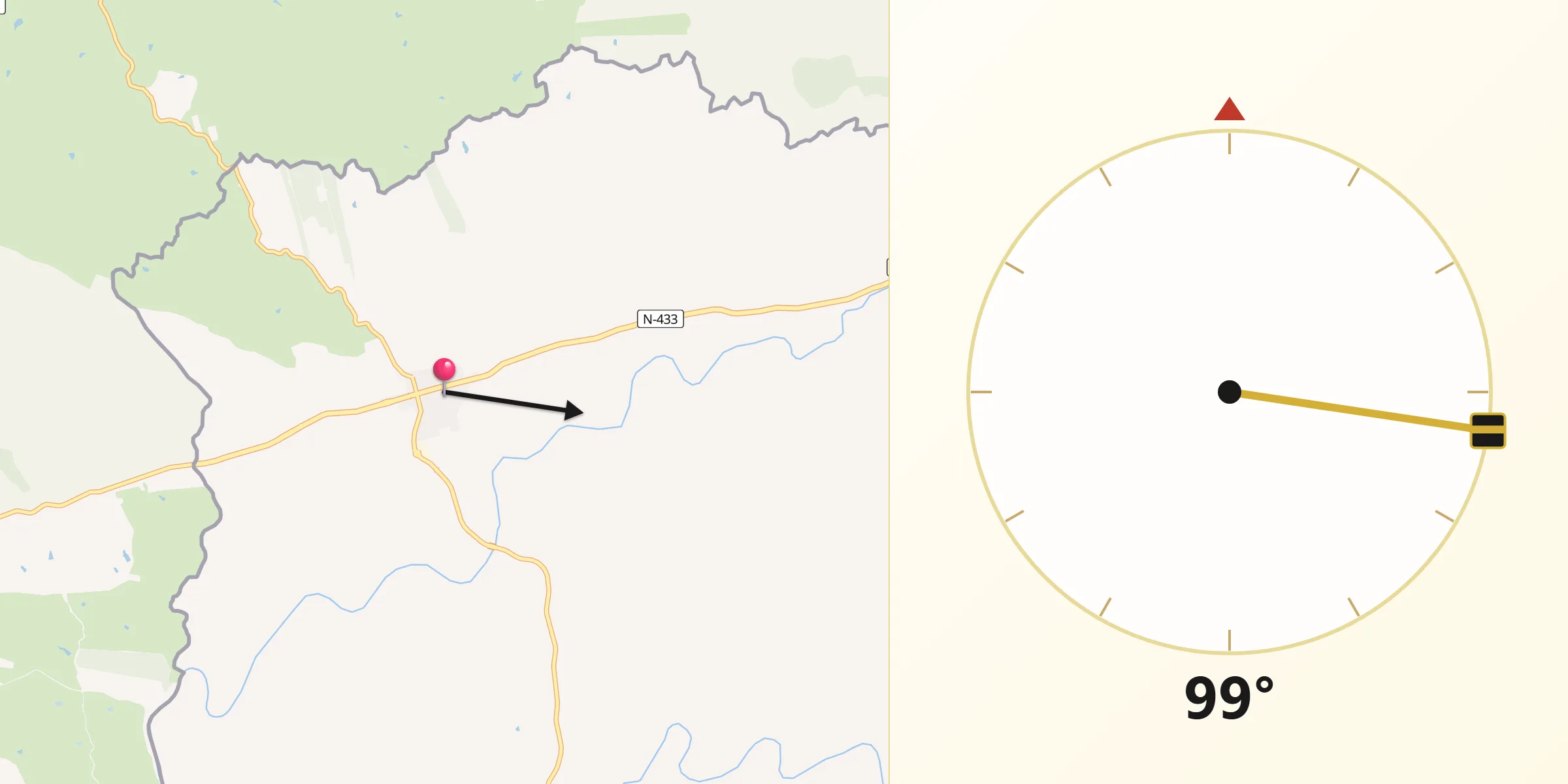 Dirección de la Qibla desde Rosal de la Frontera