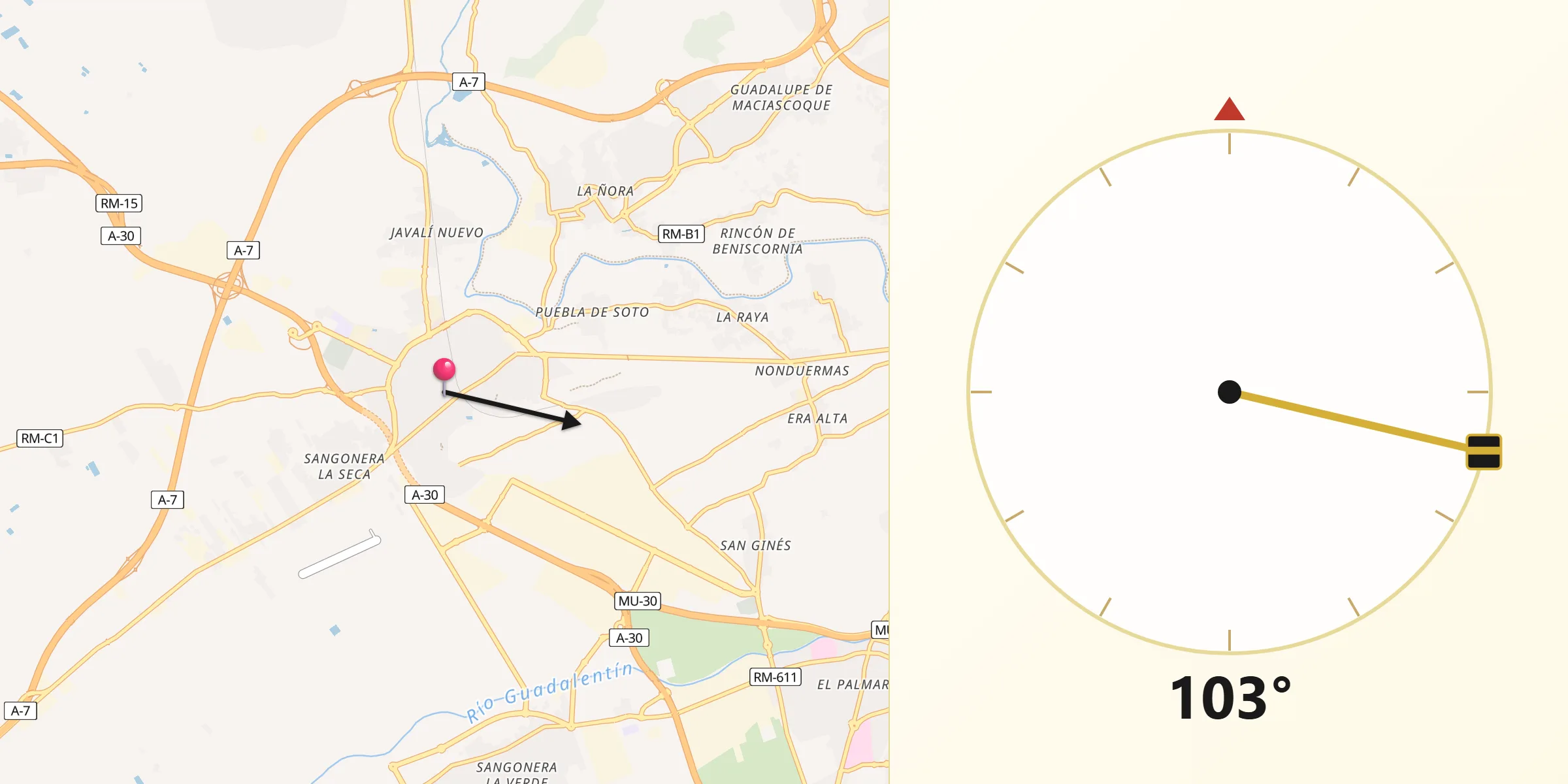 Dirección de la Qibla desde Alcantarilla