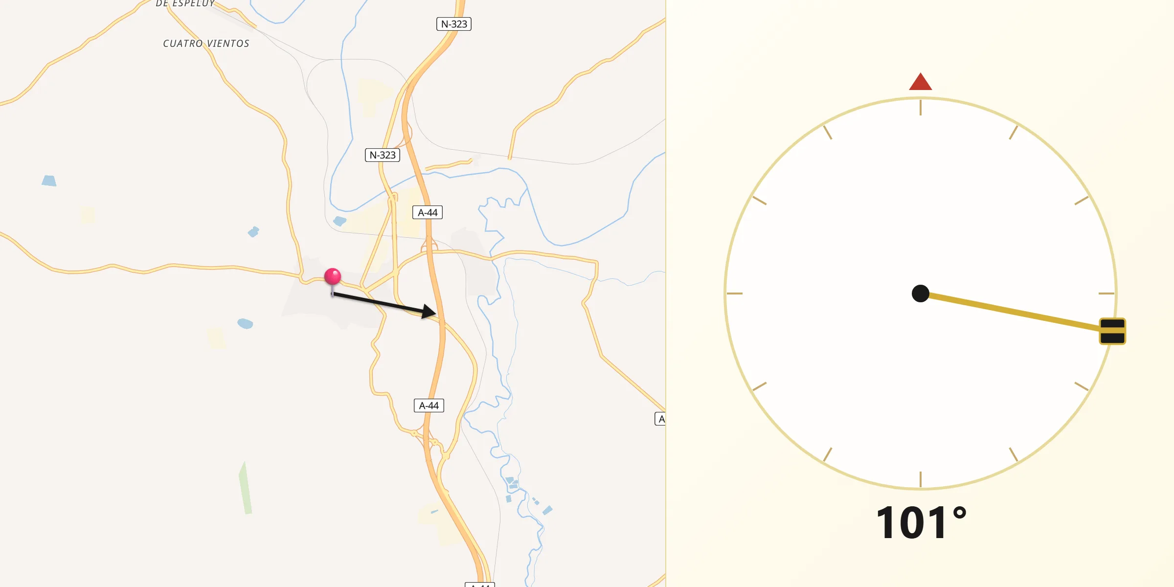 Dirección de la Qibla desde Mengibar