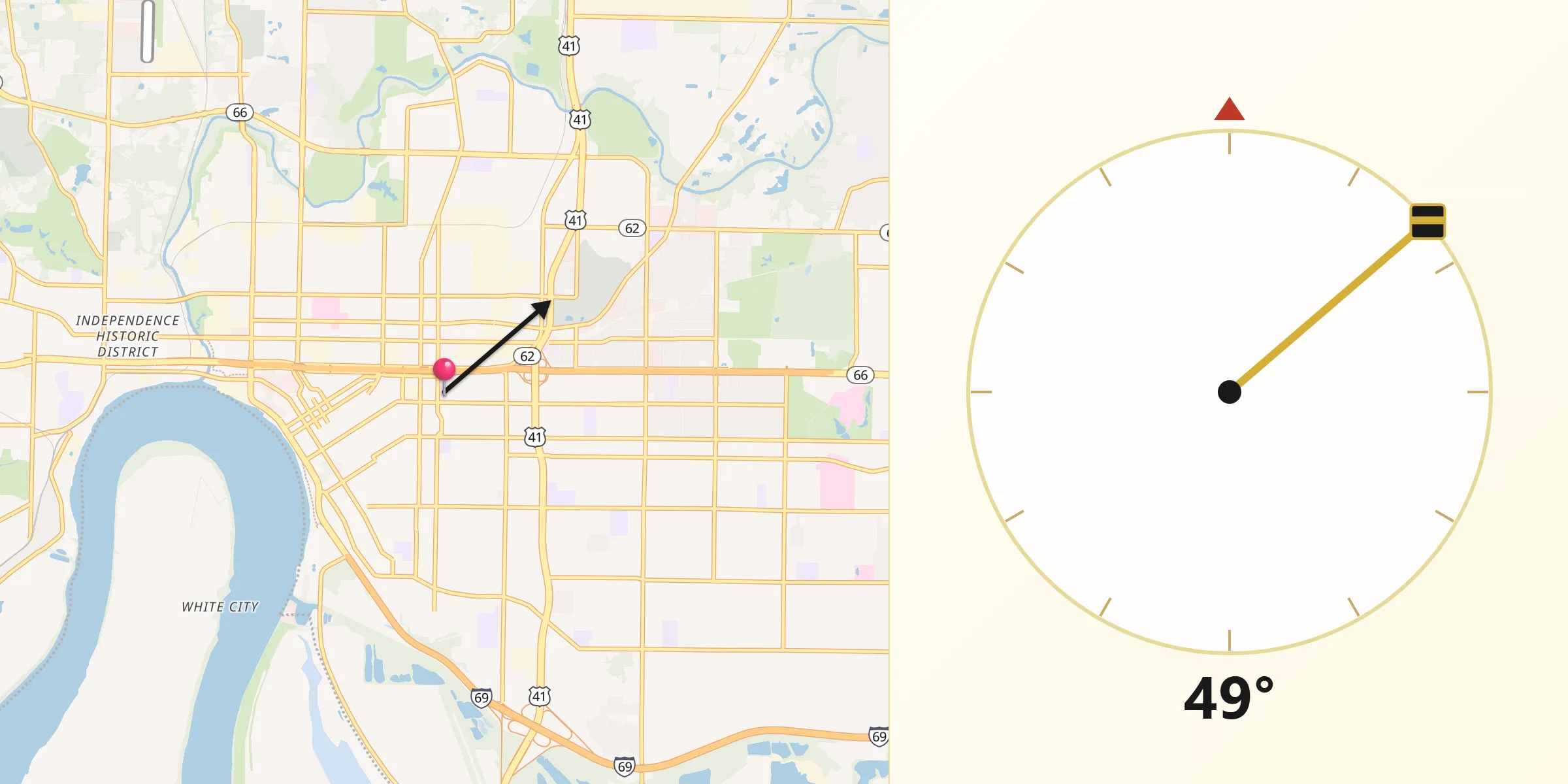 Qibla Direction from Evansville
