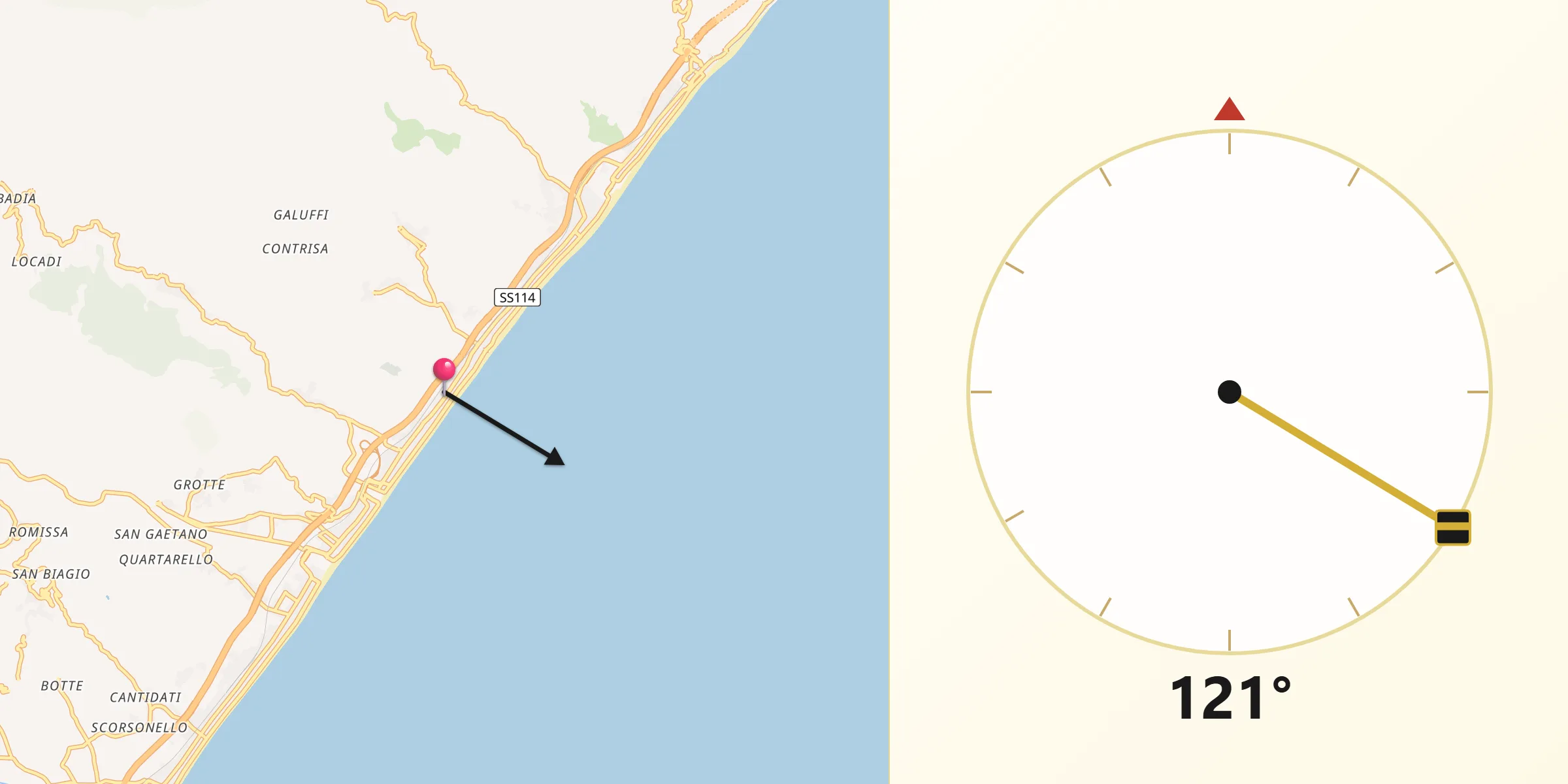 Direzione della Qibla da Roccalumera