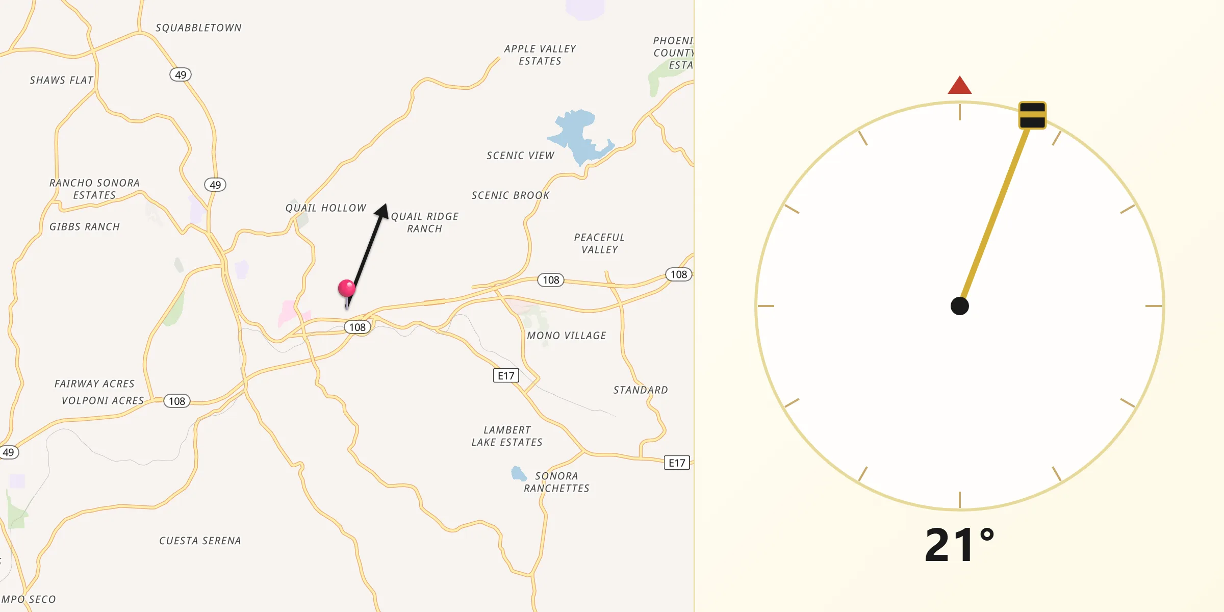 Qibla Direction from East Sonora