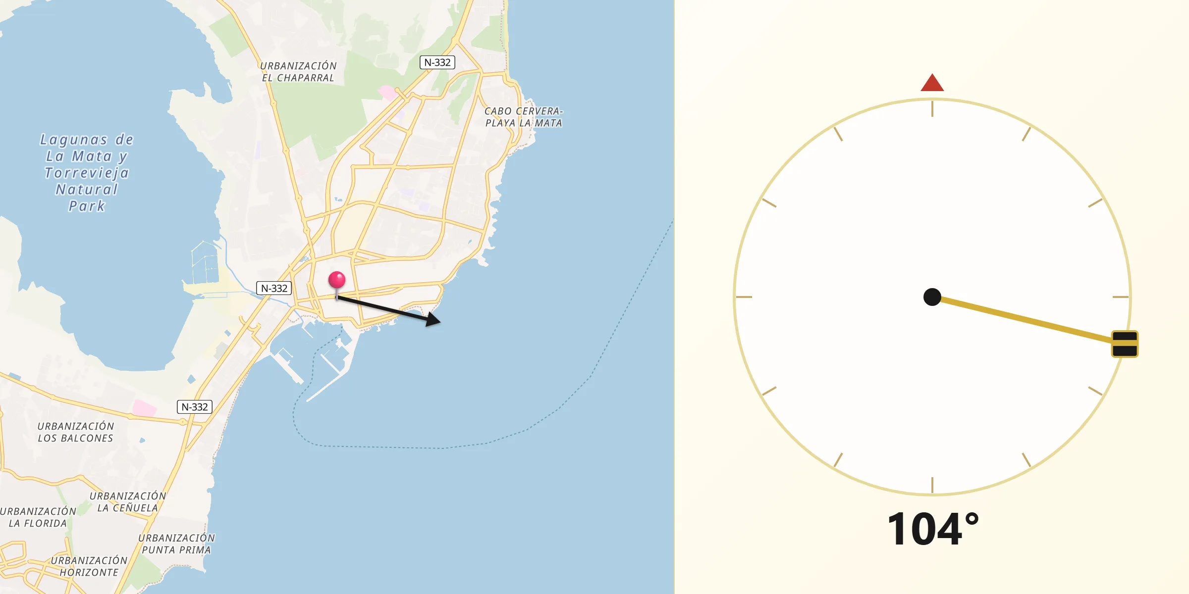Dirección de la Qibla desde Torrevieja