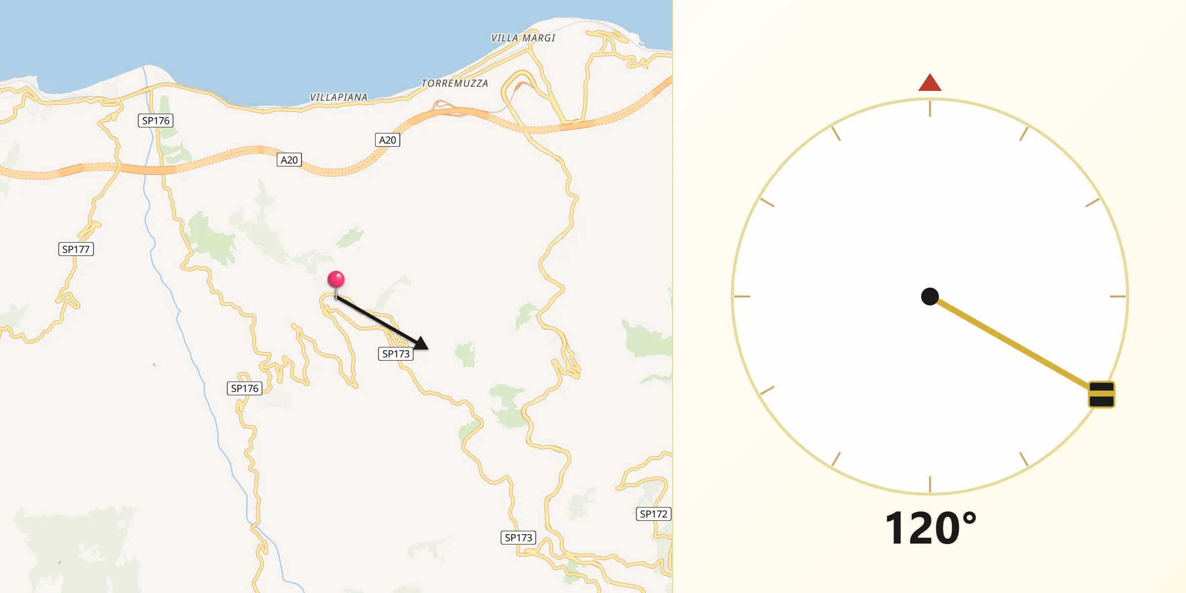 Direzione della Qibla da Motta d'Affermo