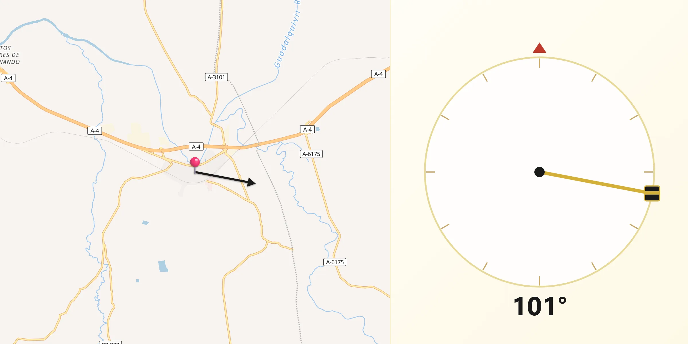 Dirección de la Qibla desde Villa del Río