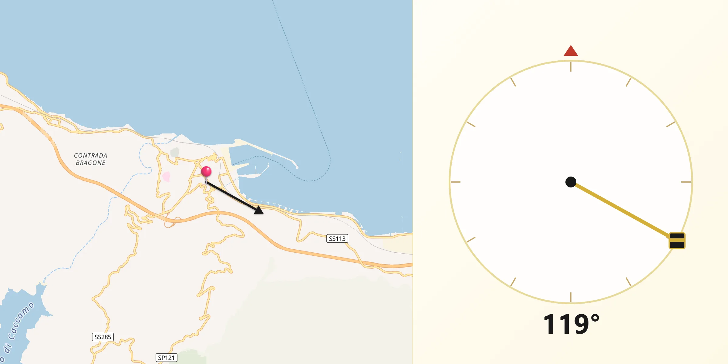 Direzione della Qibla da Termini Imerese