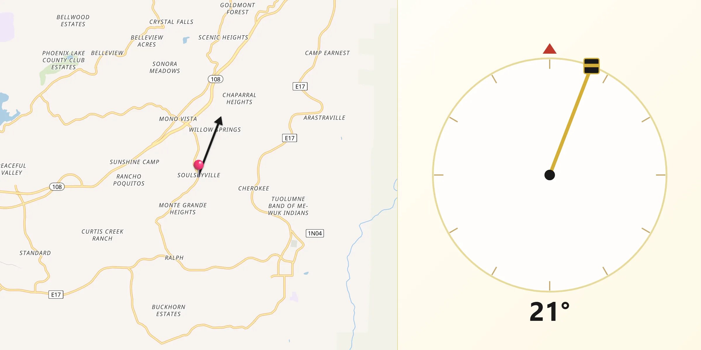 Qibla Direction from Soulsbyville