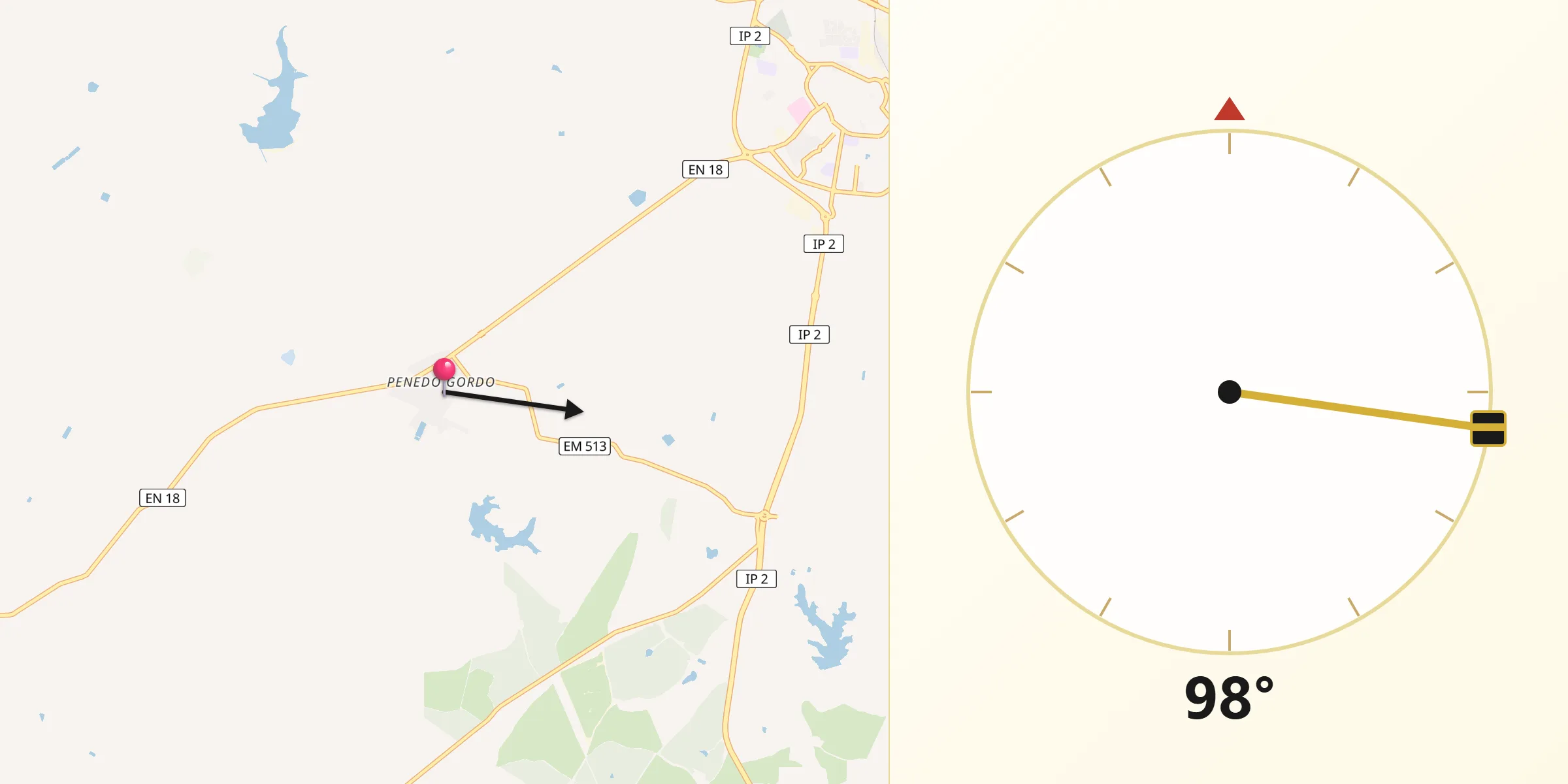 Direção da Qibla a partir de Penedo Gordo