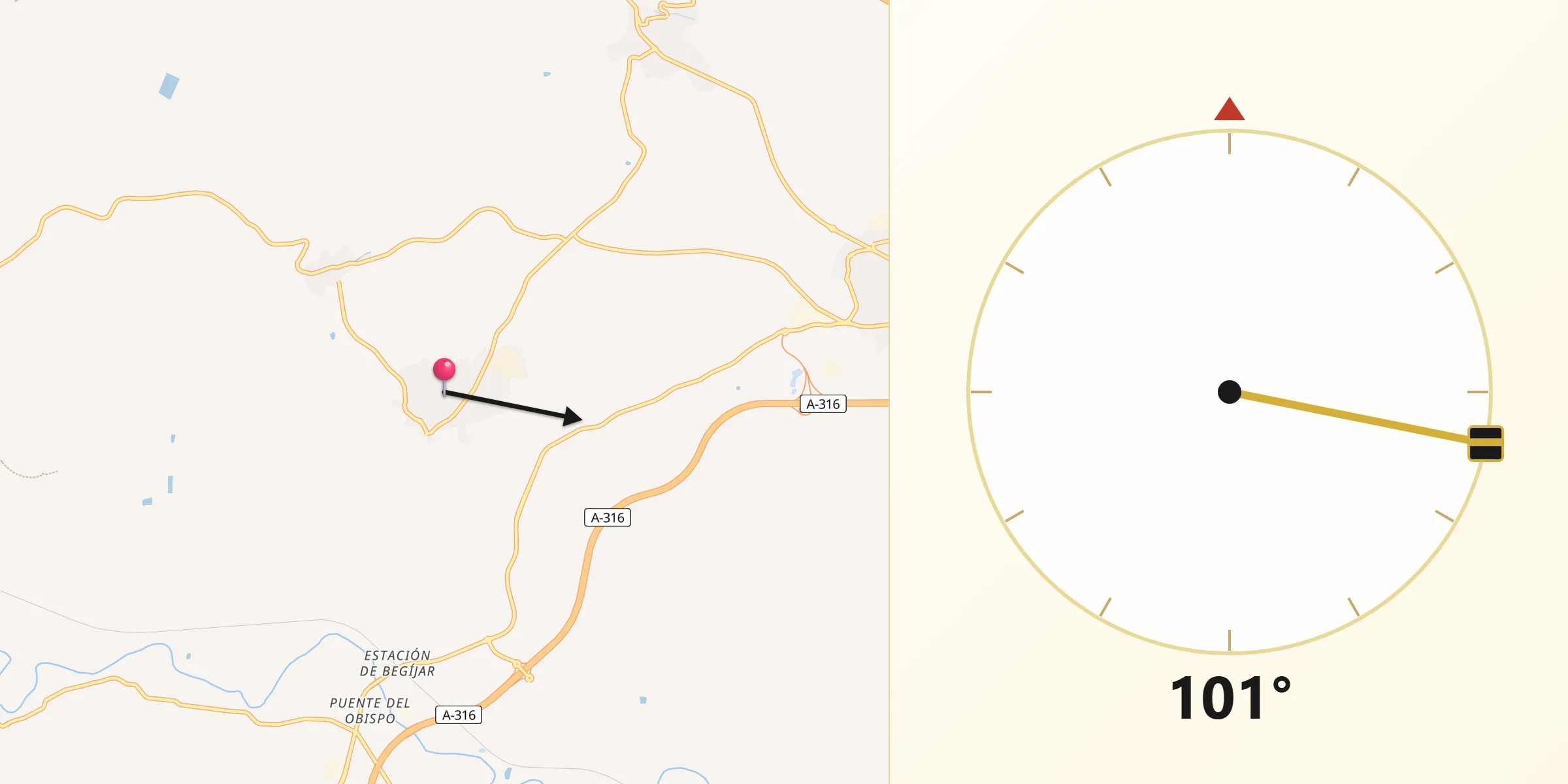 Dirección de la Qibla desde Begíjar