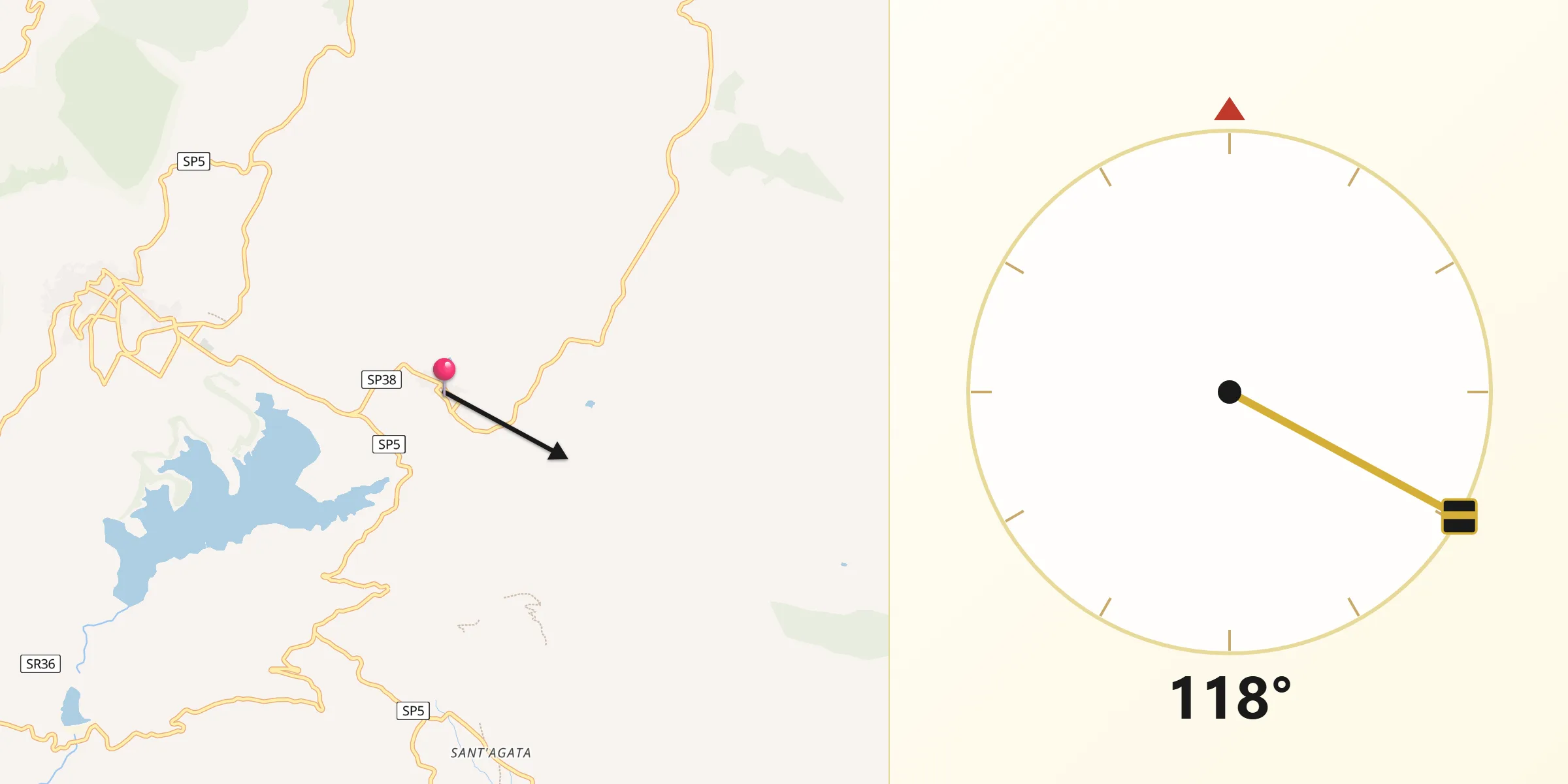 Direzione della Qibla da Santa Cristina Gela
