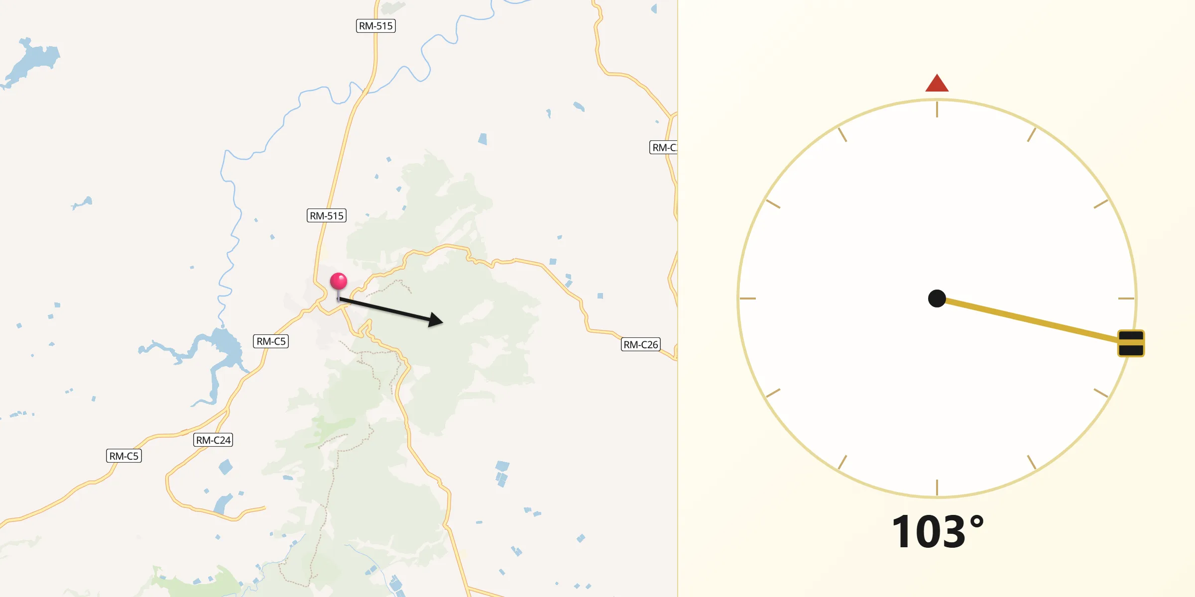 Dirección de la Qibla desde Pliego