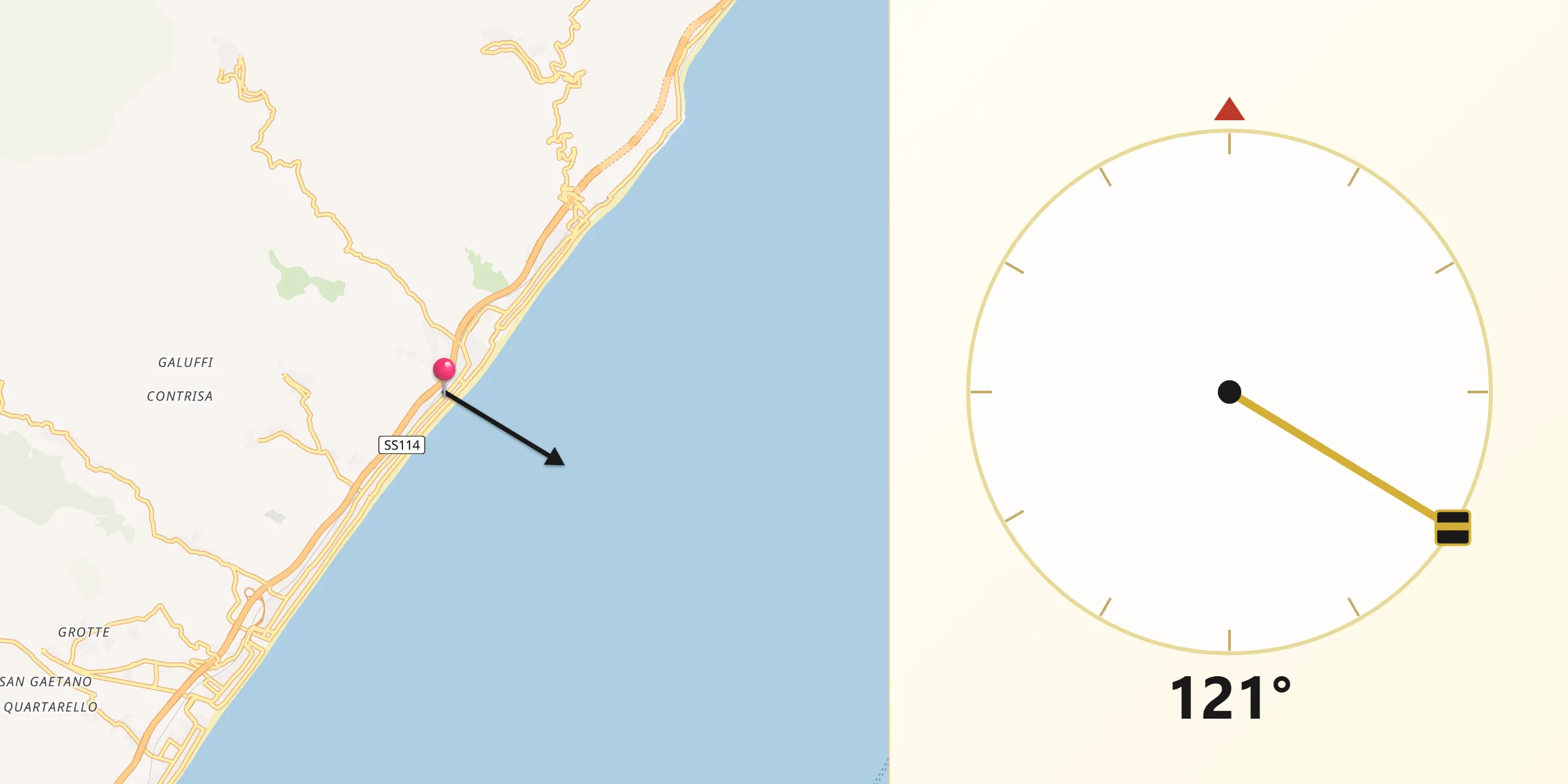 Direzione della Qibla da Nizza di Sicilia