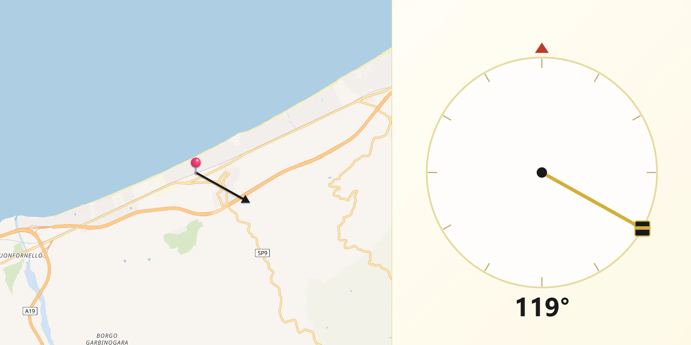 Direzione della Qibla da Campofelice di Roccella