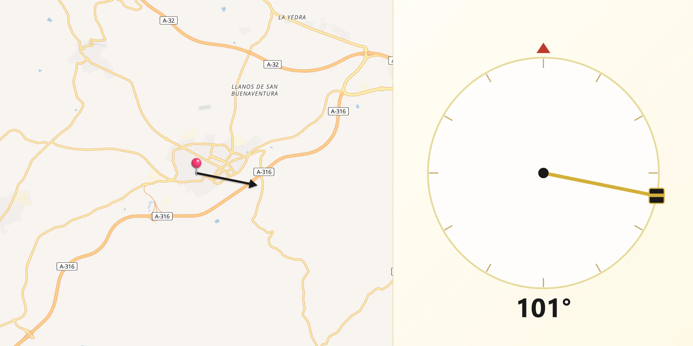 Dirección de la Qibla desde Baeza