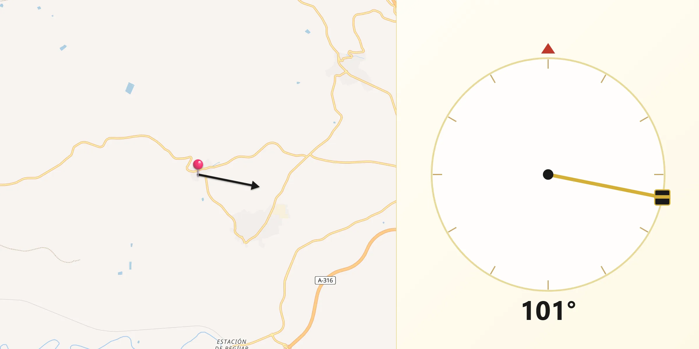 Dirección de la Qibla desde Lupión