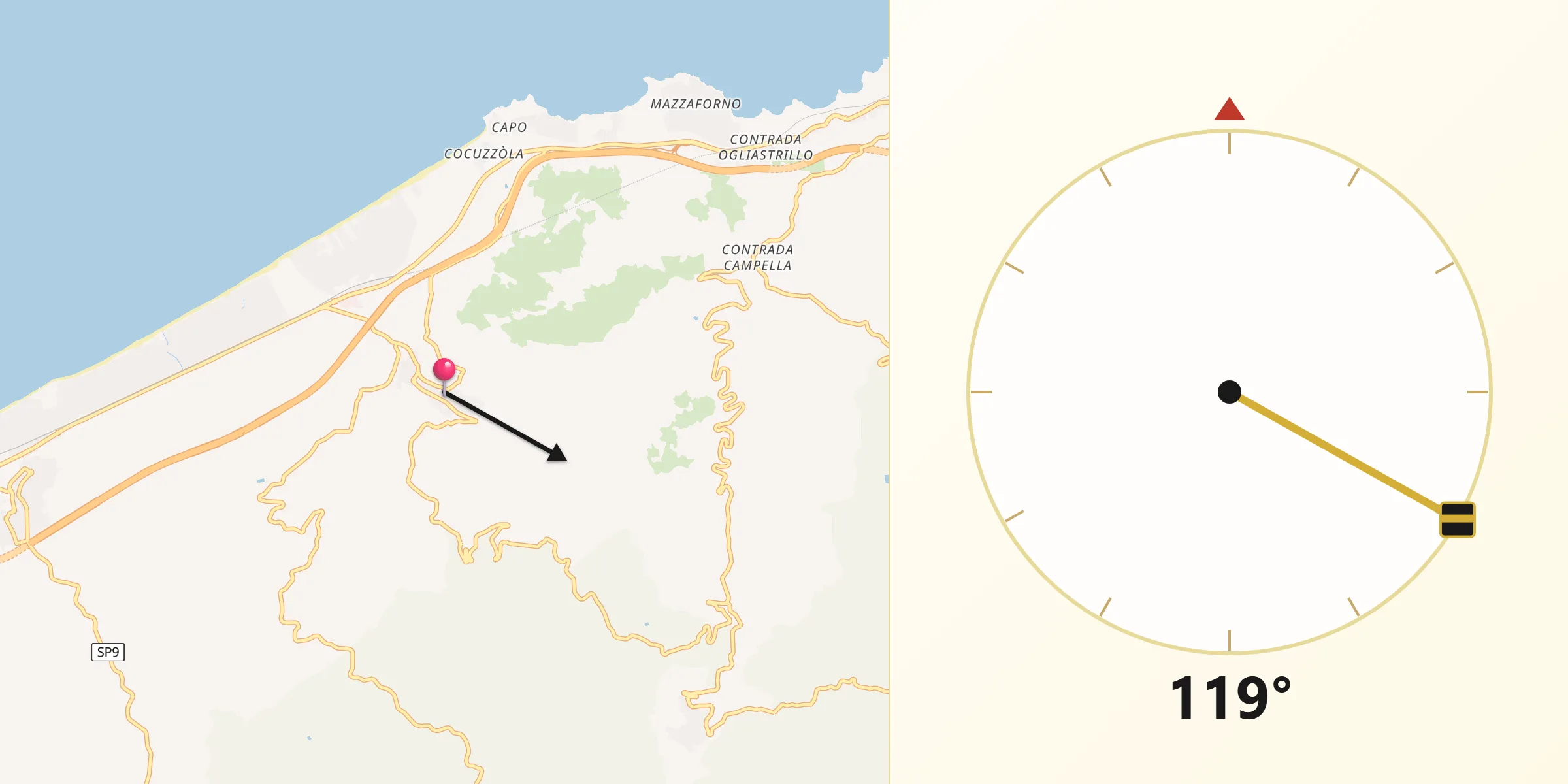 Direzione della Qibla da Lascari