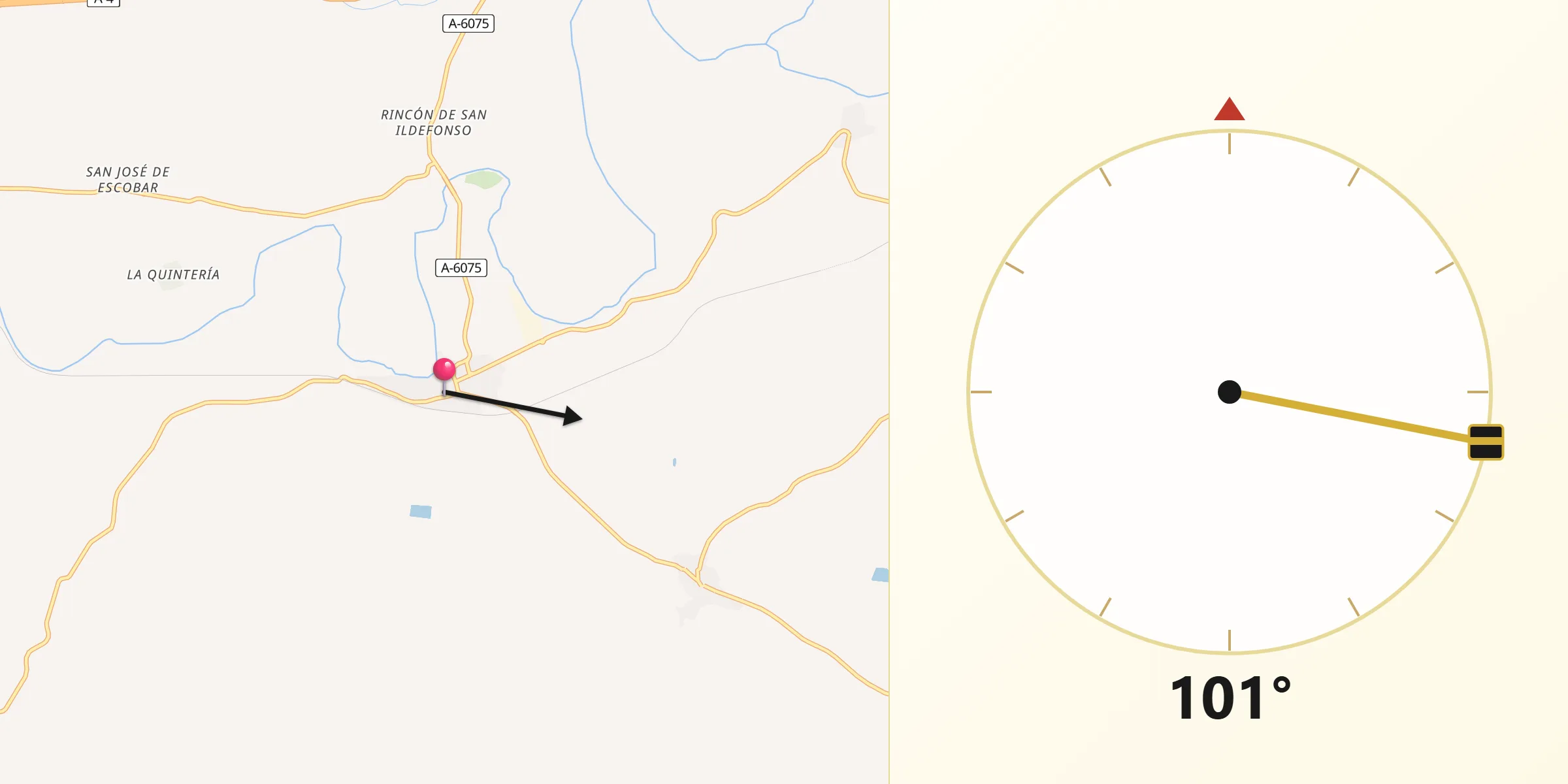 Dirección de la Qibla desde Villanueva de la Reina