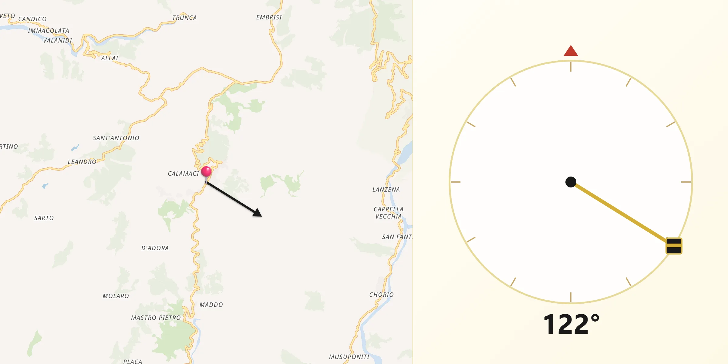 Direzione della Qibla da Fossato Ionico-Fossatello-San Luca Marcelluzzo