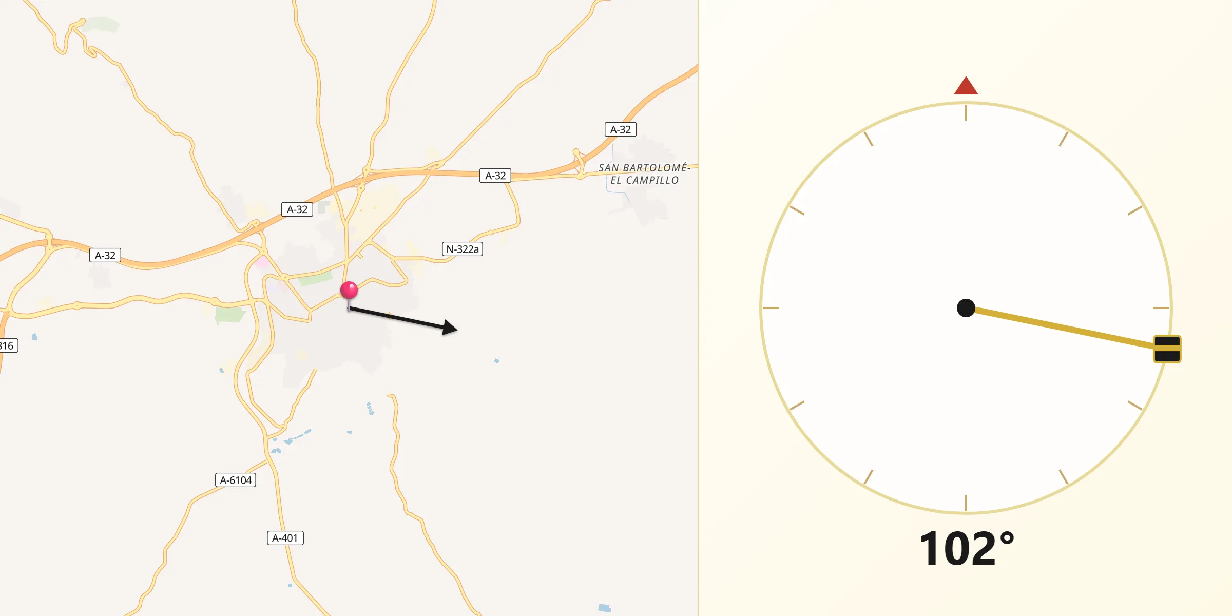 Dirección de la Qibla desde Úbeda