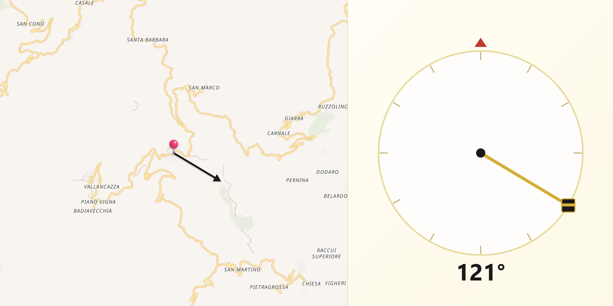 Direzione della Qibla da Novara di Sicilia