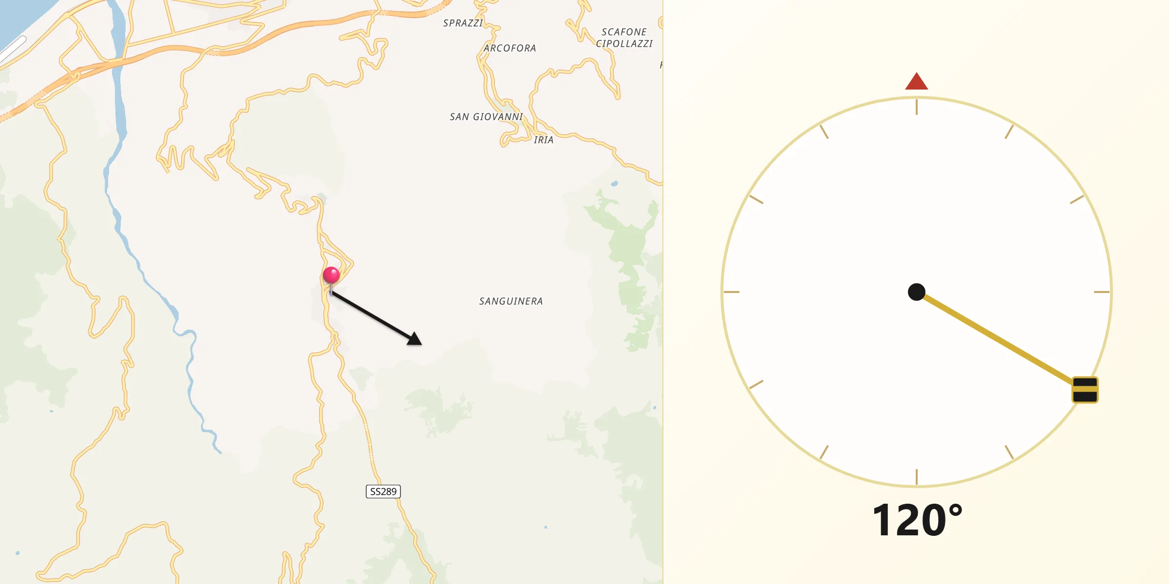 Direzione della Qibla da San Fratello