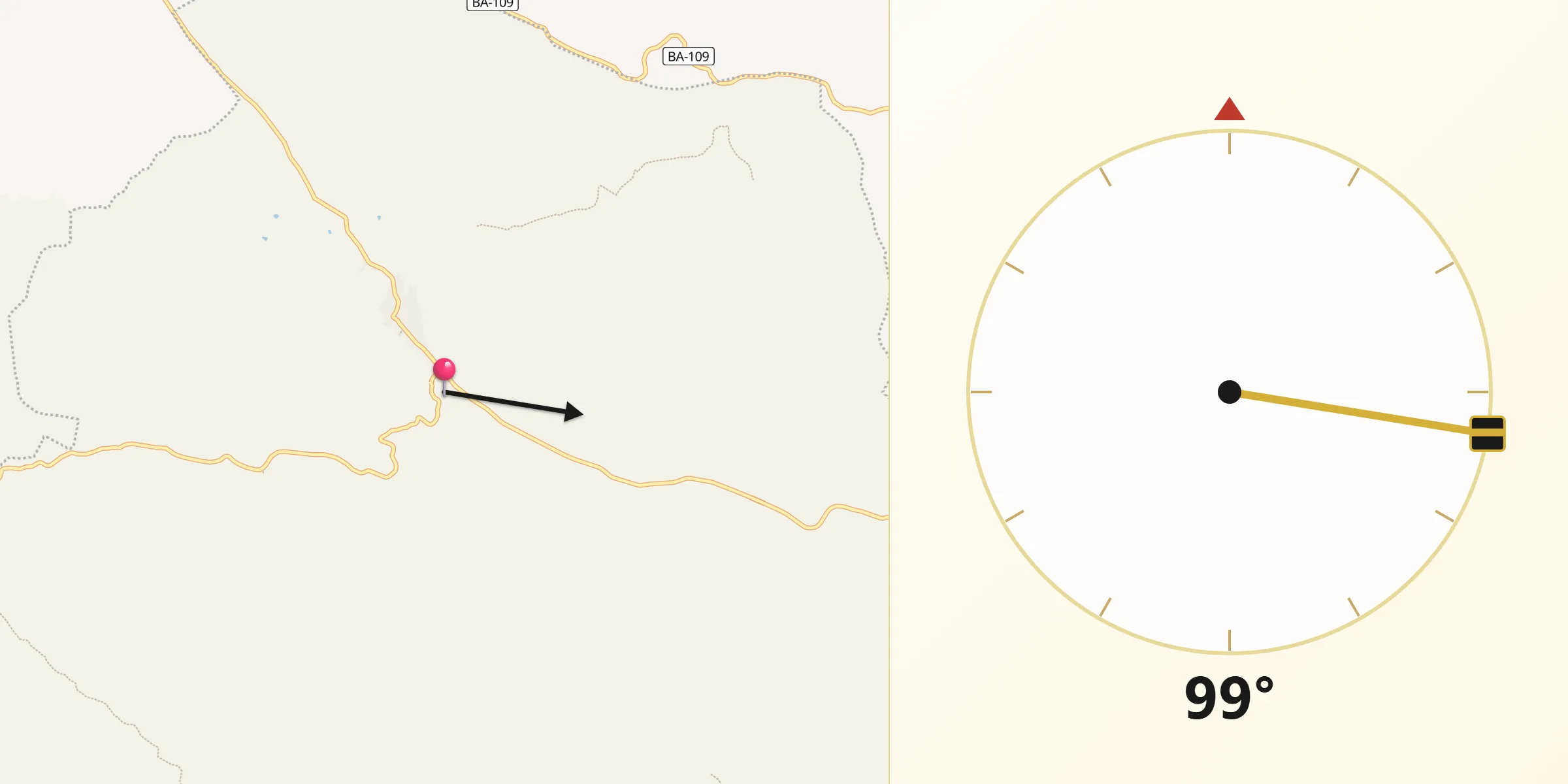 Dirección de la Qibla desde Arroyomolinos de León
