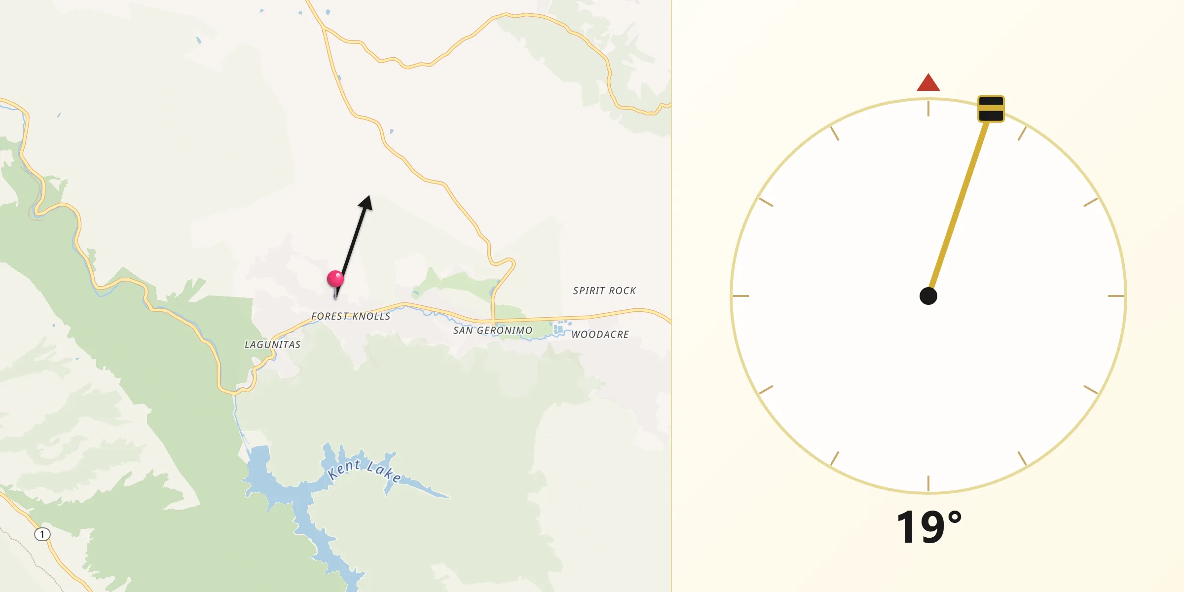 Qibla Direction from Lagunitas-Forest Knolls