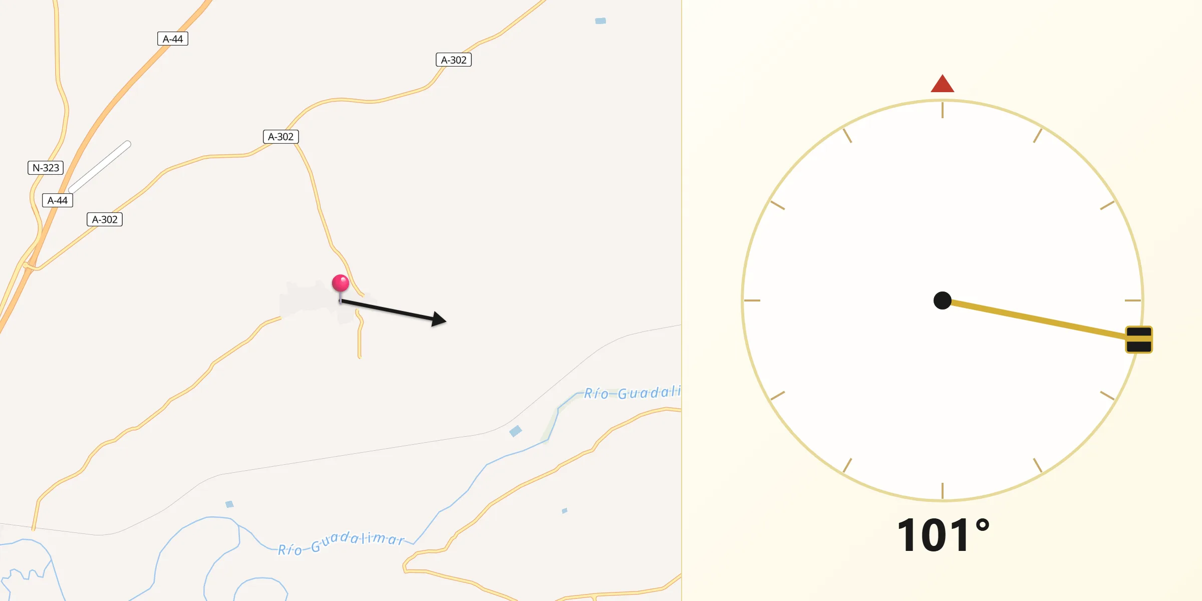 Dirección de la Qibla desde Jabalquinto