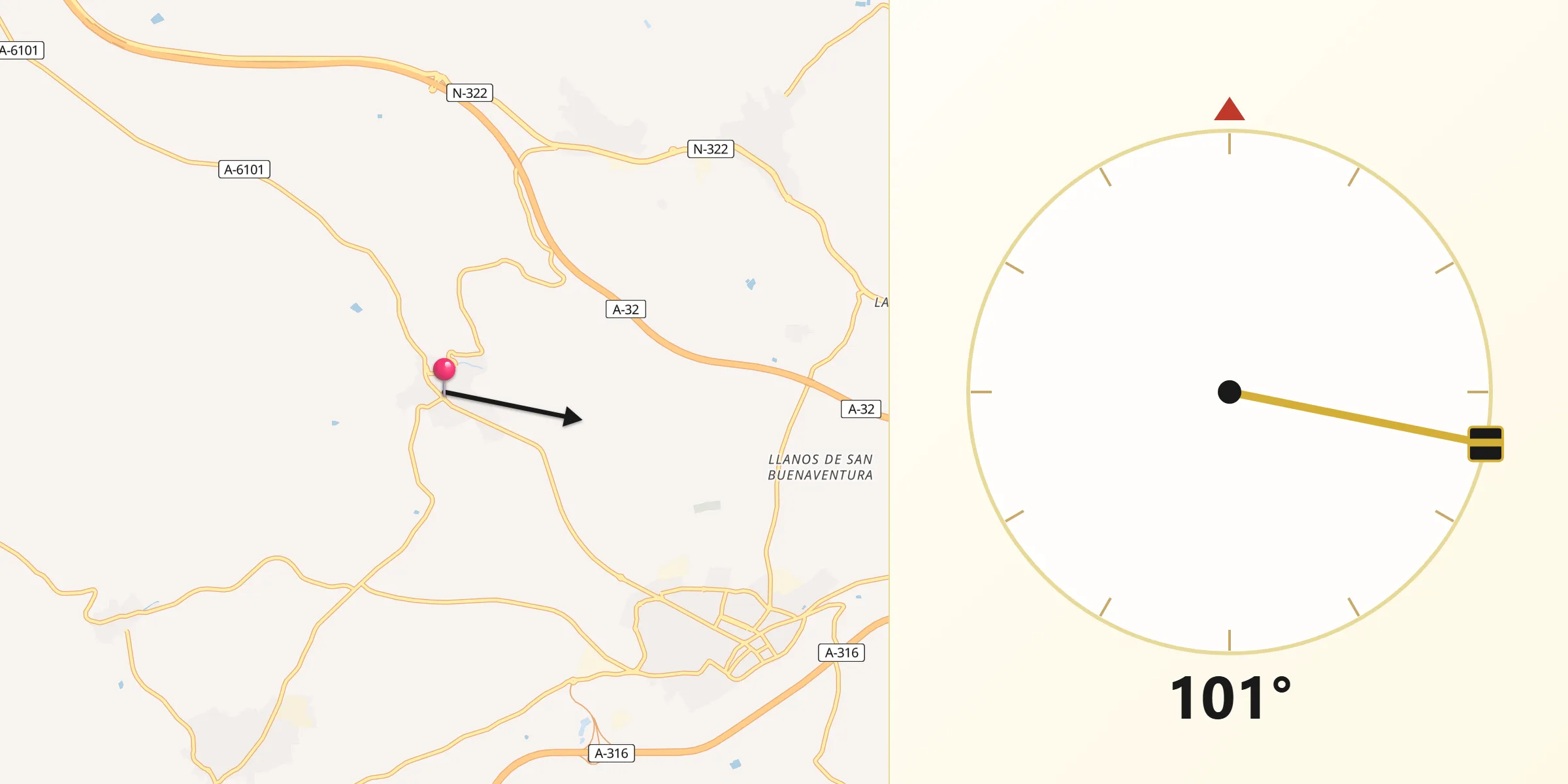 Dirección de la Qibla desde Ibros
